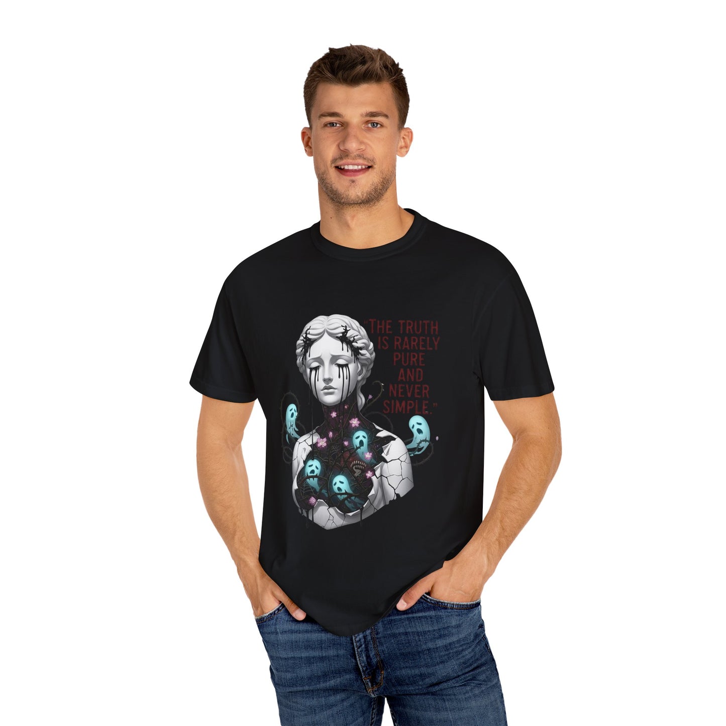 The Truth Is Rarely Pure - Broken Statue & Crying Spirits T-Shirt - Dark Aesthetic, Gothic Art Tee