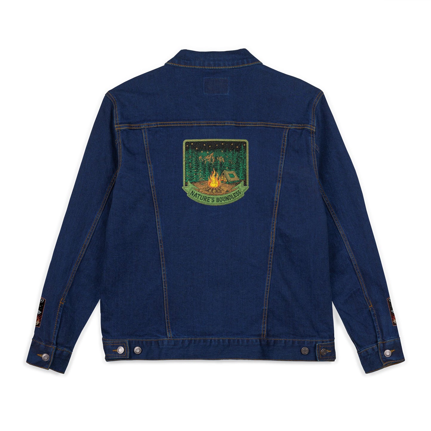 Road & Fire Lumberjack Denim Jacket - Axes & Pine Embroidered Jean Jacket