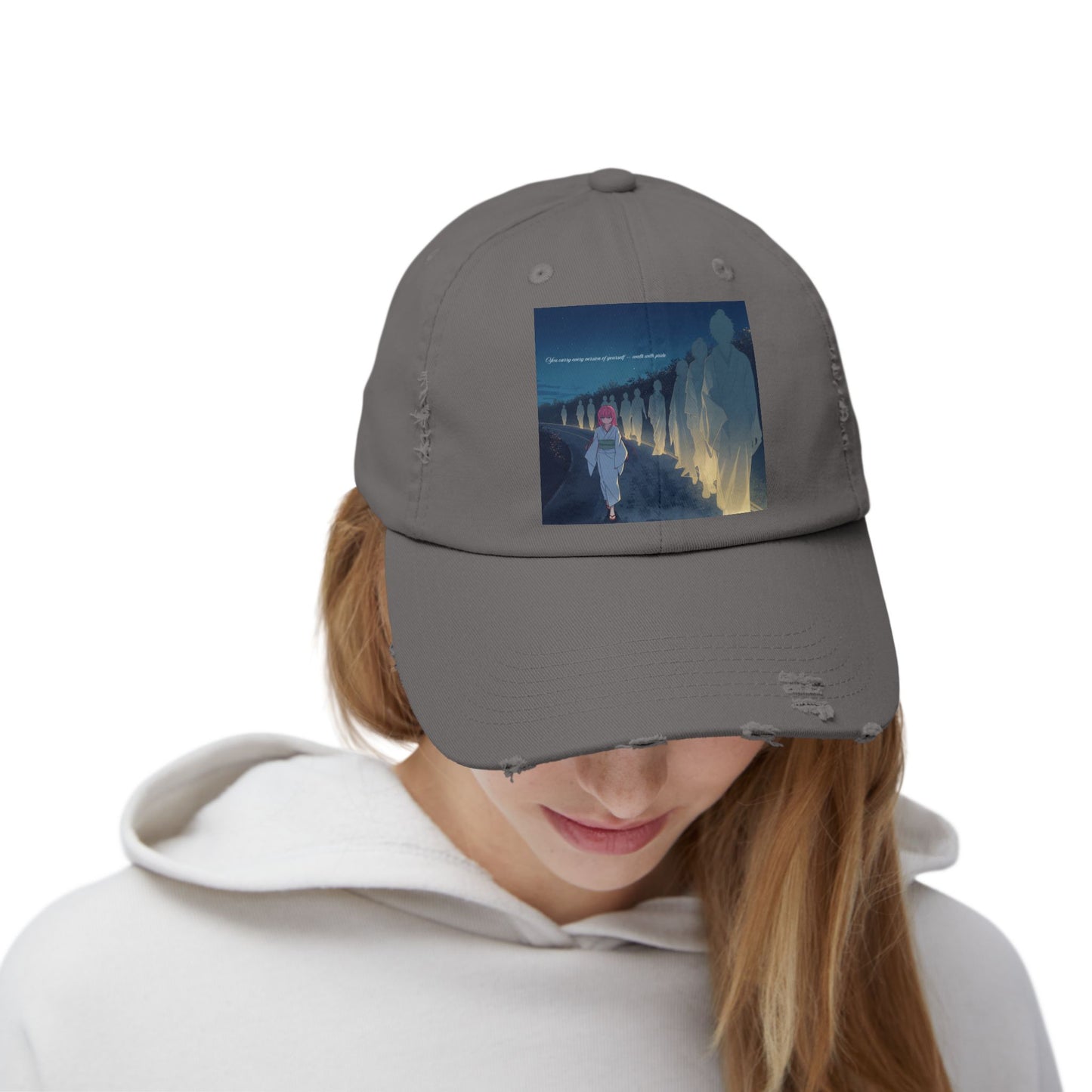 Distressed Unisex Cap with Artful Design