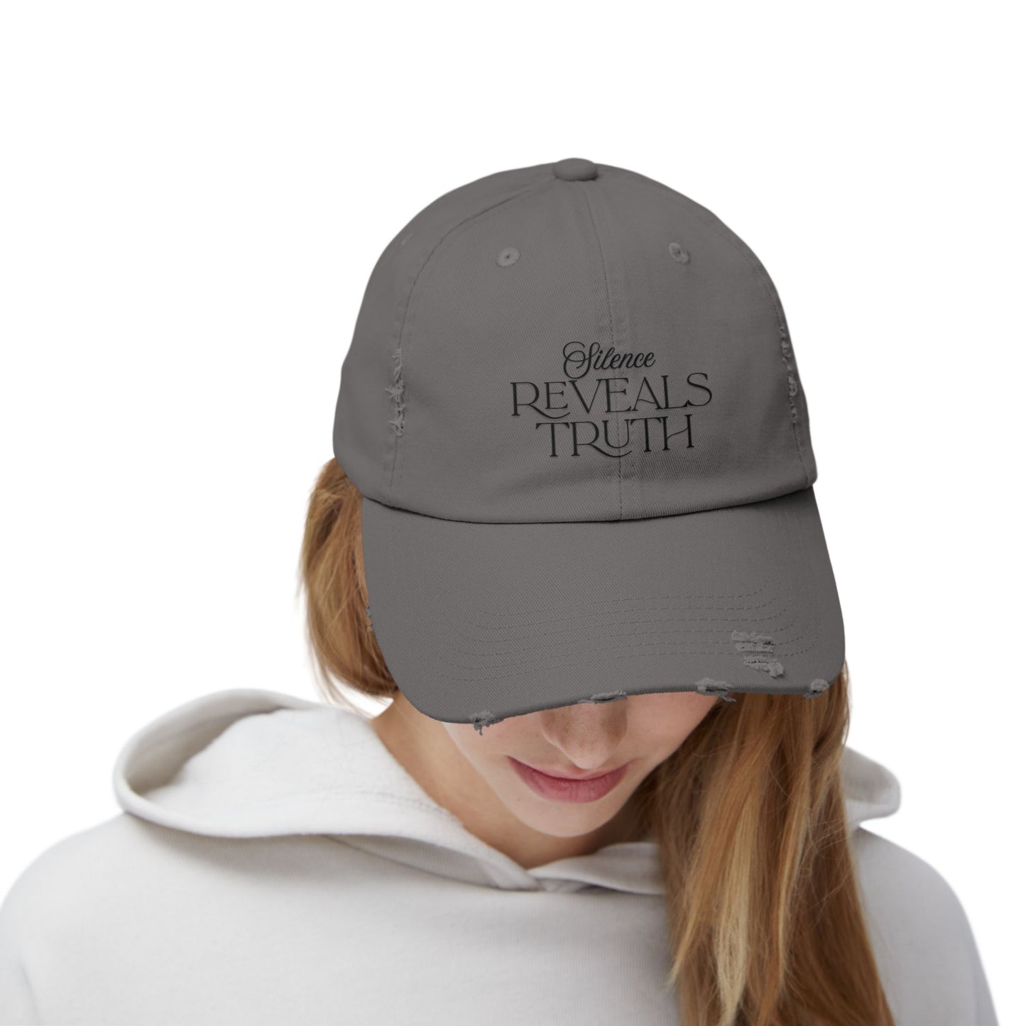 Unisex Distressed Cap with 'Silence Reveals Truth' Quote