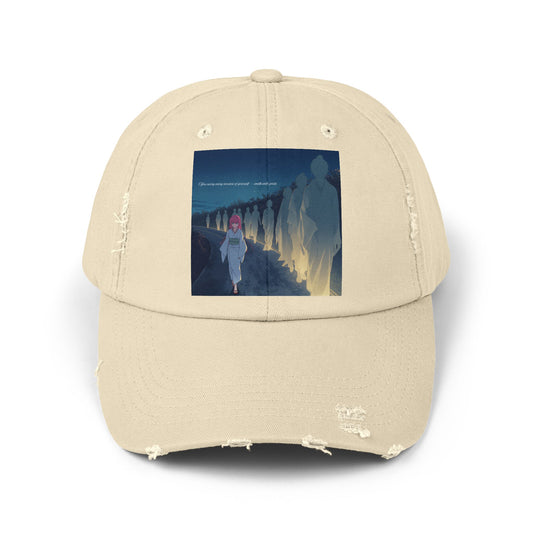 Distressed Unisex Cap with Artful Design
