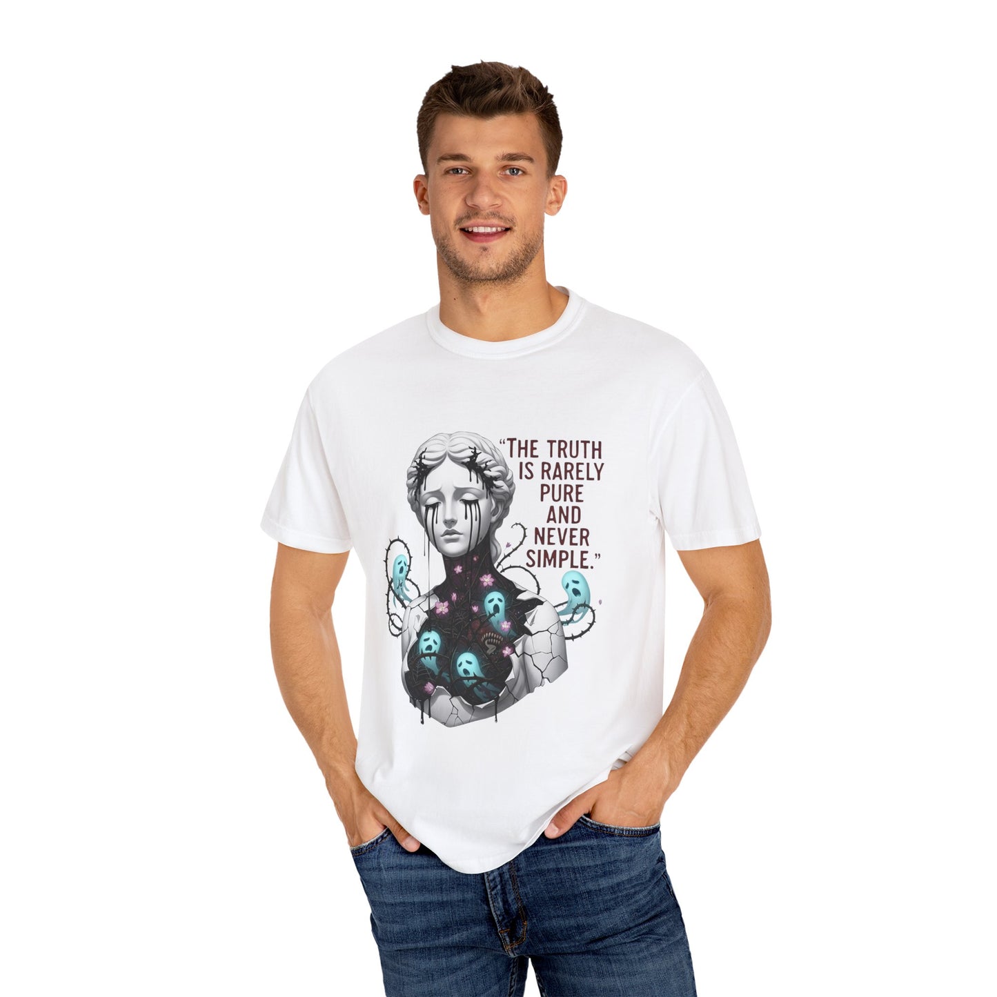 The Truth Is Rarely Pure - Broken Statue & Crying Spirits T-Shirt - Dark Aesthetic, Gothic Art Tee
