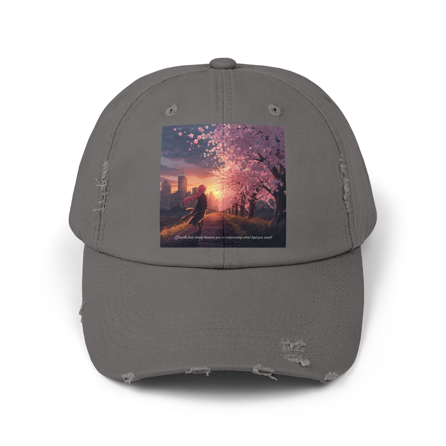 Cherry Blossom Sunset Distressed Cap