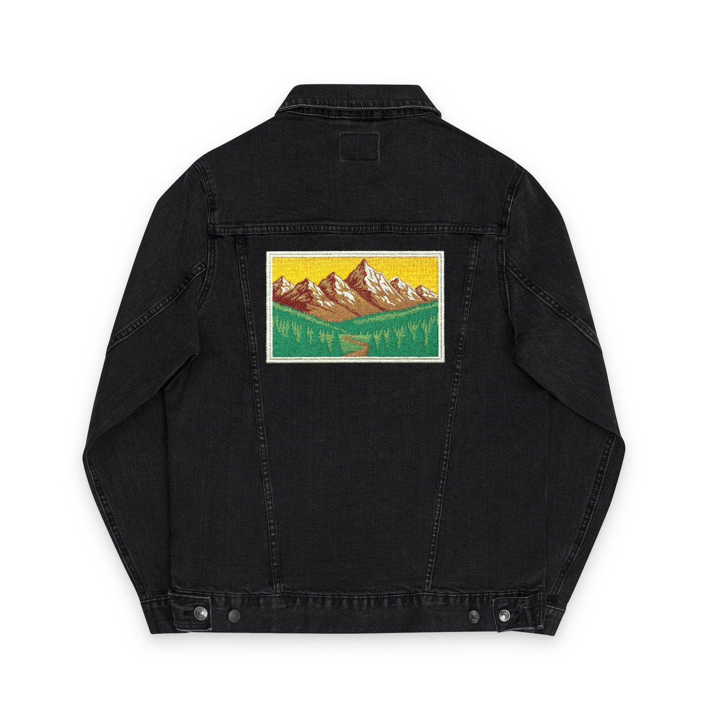 Embroidered Unisex Denim Jacket - Mountain and Floral Designs, Streetwear, Casual Outerwear, Gifts for Nature Lovers, Trendy Summer Jacket