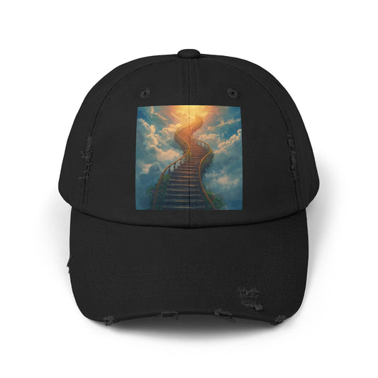Unisex Distressed Cap with Inspirational Stairs Design