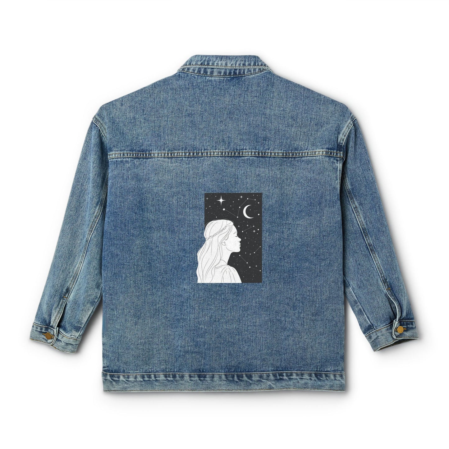 Celestial Dreamer Denim Jacket - Aesthetic Girl & Starry Night Back Print Jean Jacket