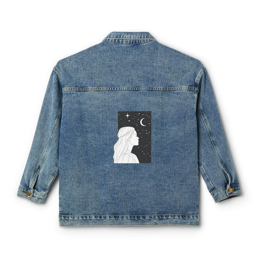 Celestial Dreamer Denim Jacket - Aesthetic Girl & Starry Night Back Print Jean Jacket