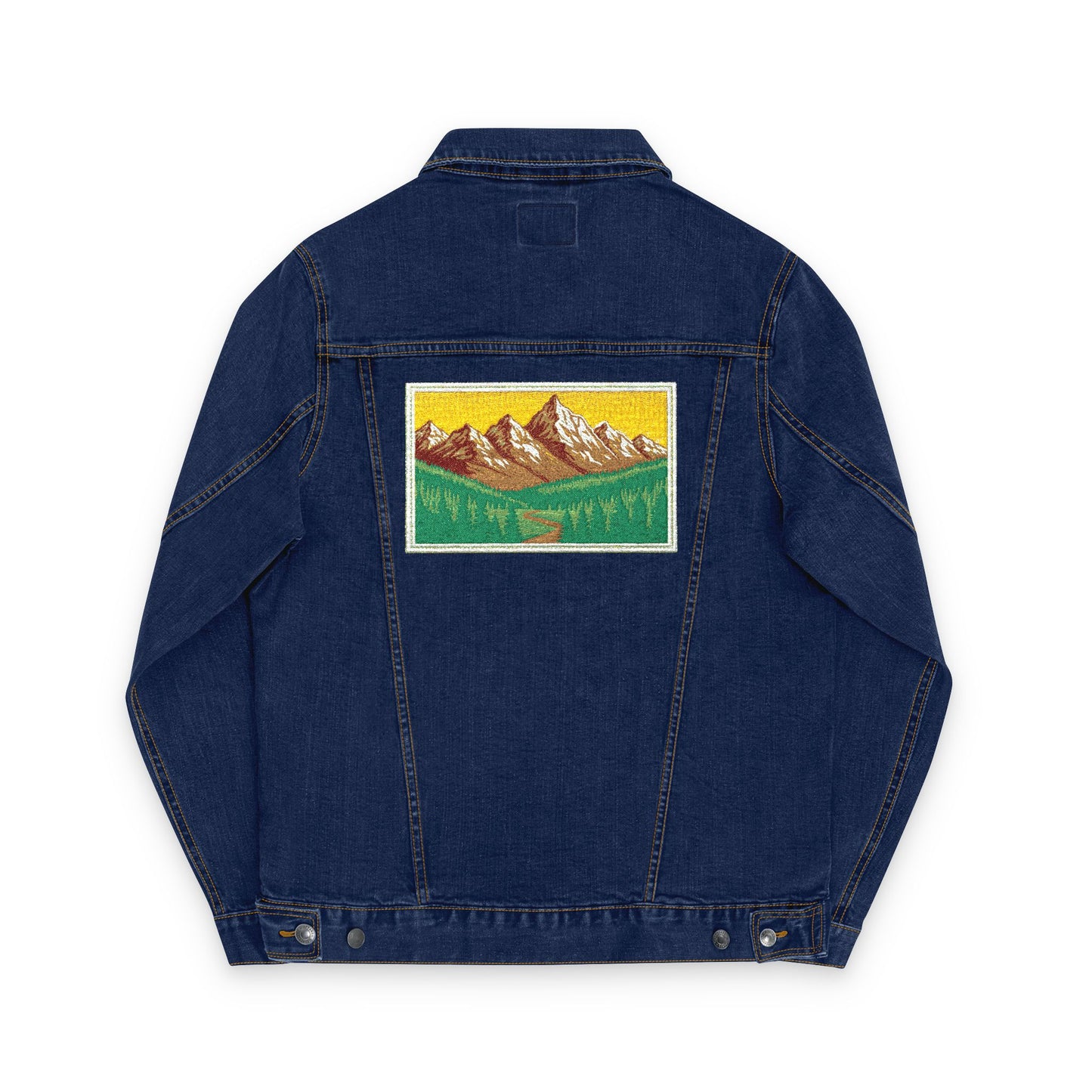 Embroidered Unisex Denim Jacket - Mountain and Floral Designs, Streetwear, Casual Outerwear, Gifts for Nature Lovers, Trendy Summer Jacket