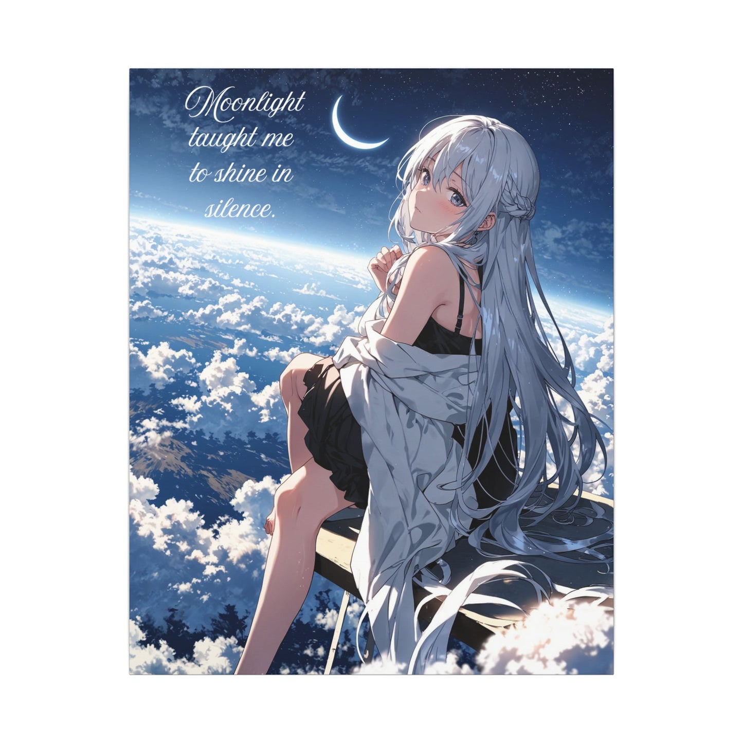 Canvas Print Anime Girl Closing Book Moonlight Wall Art