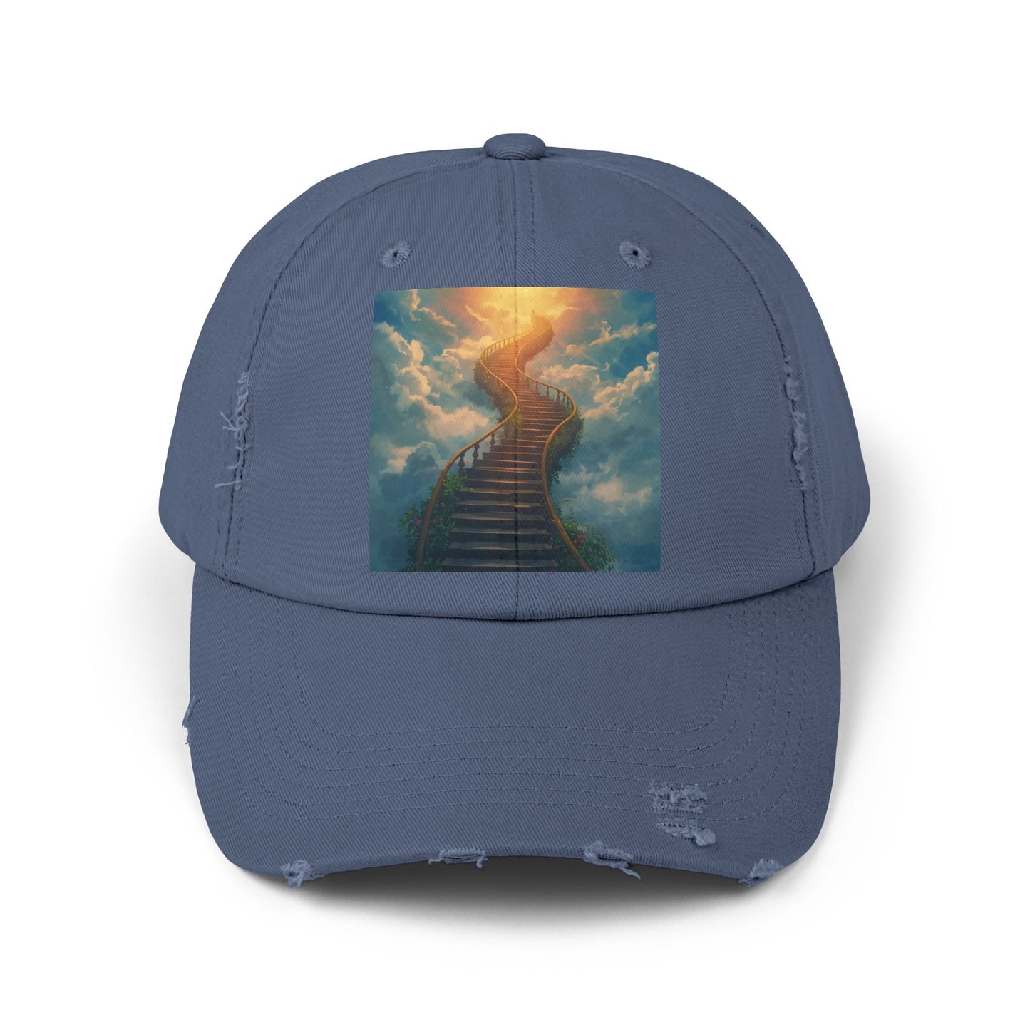 Unisex Distressed Cap with Inspirational Stairs Design