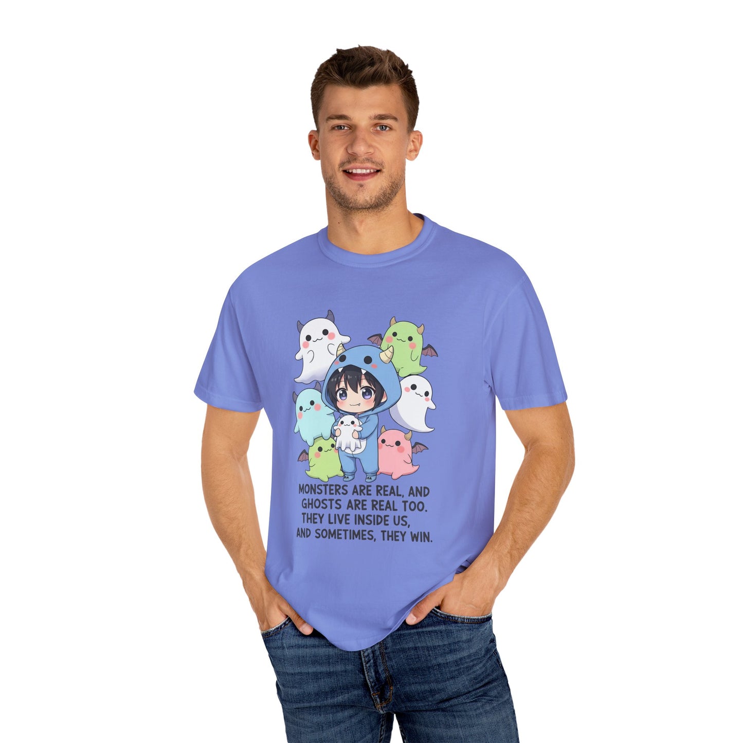 Cute Monster & Ghost Crew T-Shirt - Stephen King Quote "Monsters Are Real" Graphic Tee
