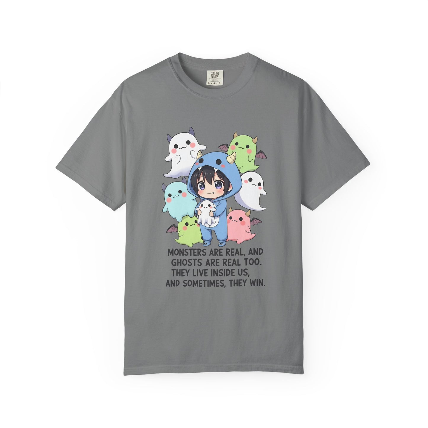 Cute Monster & Ghost Crew T-Shirt - Stephen King Quote "Monsters Are Real" Graphic Tee