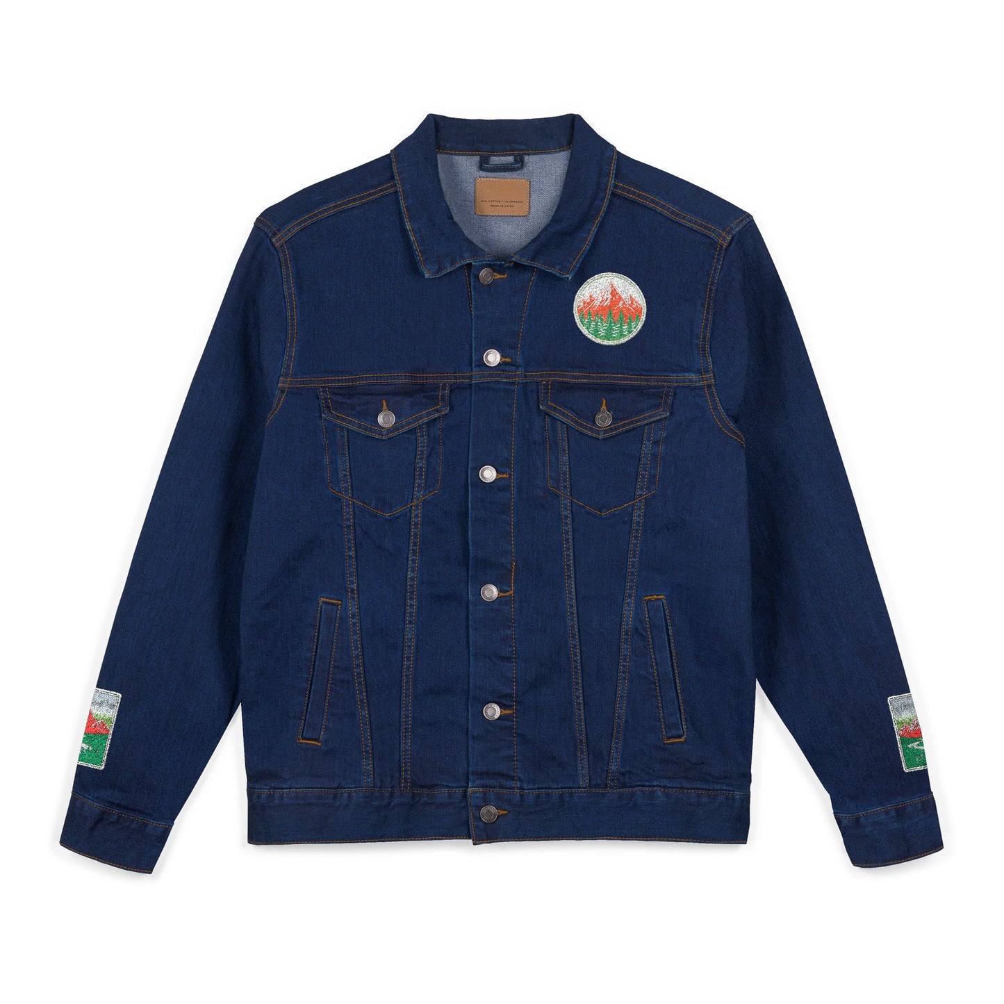 Embroidered Unisex Denim Jacket - Mountain and Floral Designs, Streetwear, Casual Outerwear, Gifts for Nature Lovers, Trendy Summer Jacket