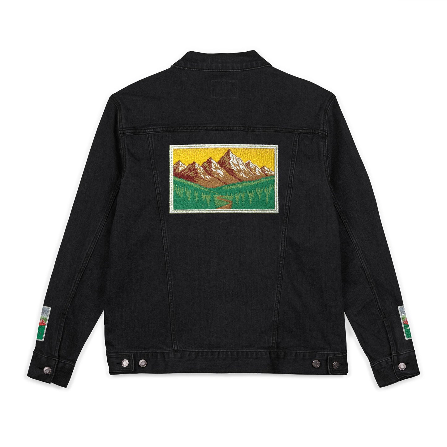 Embroidered Unisex Denim Jacket - Mountain and Floral Designs, Streetwear, Casual Outerwear, Gifts for Nature Lovers, Trendy Summer Jacket