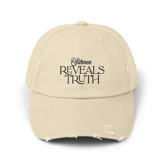 Unisex Distressed Cap with 'Silence Reveals Truth' Quote