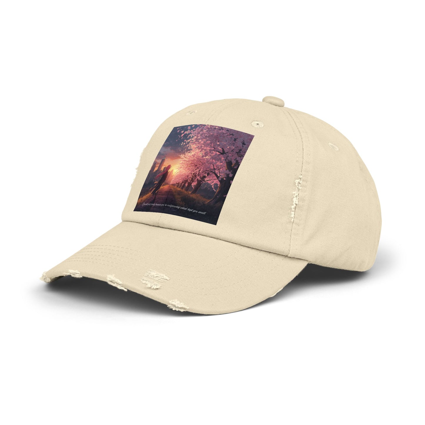Cherry Blossom Sunset Distressed Cap