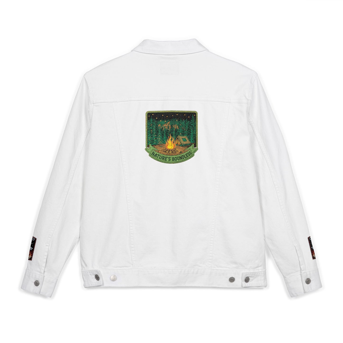 Road & Fire Lumberjack Denim Jacket - Axes & Pine Embroidered Jean Jacket