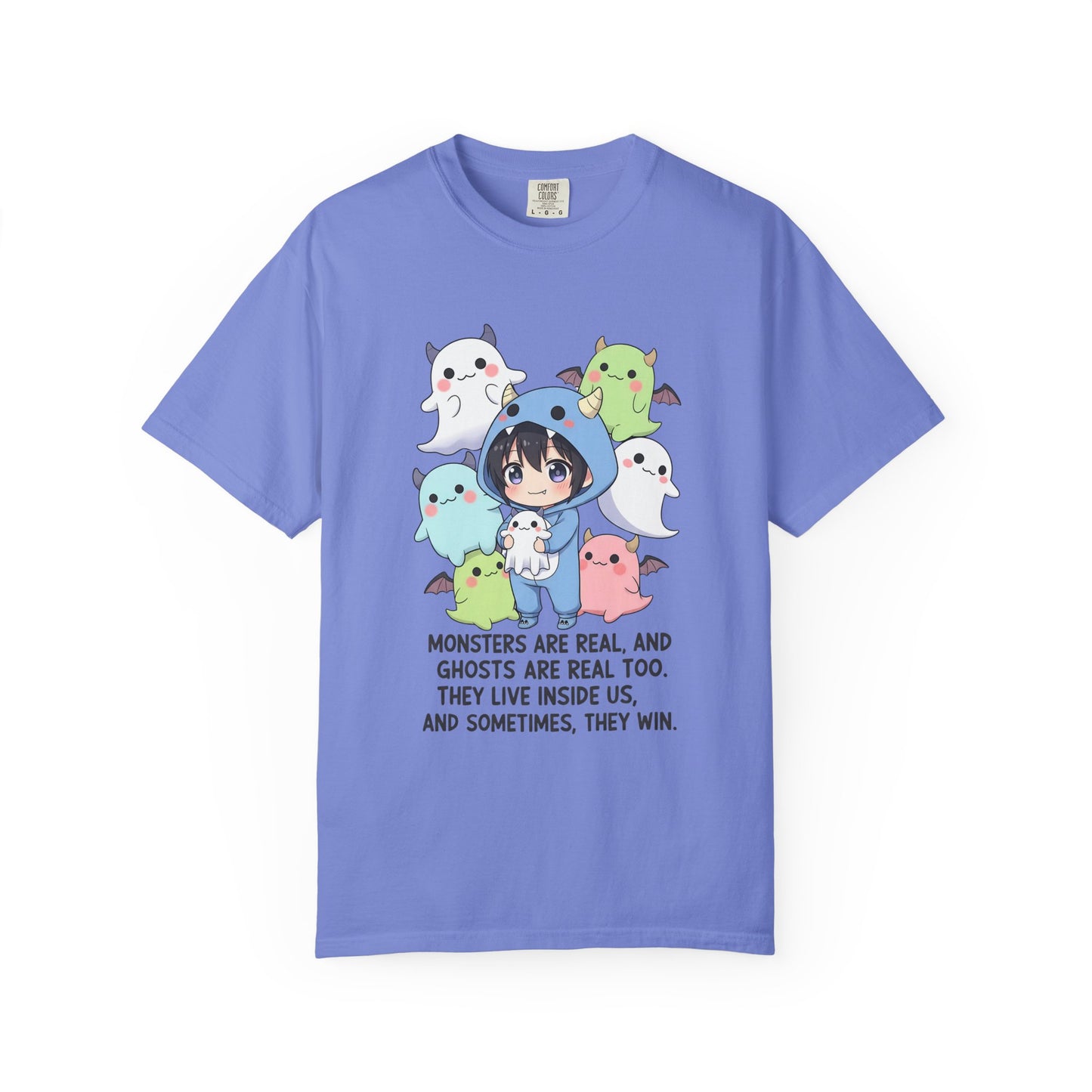 Cute Monster & Ghost Crew T-Shirt - Stephen King Quote "Monsters Are Real" Graphic Tee