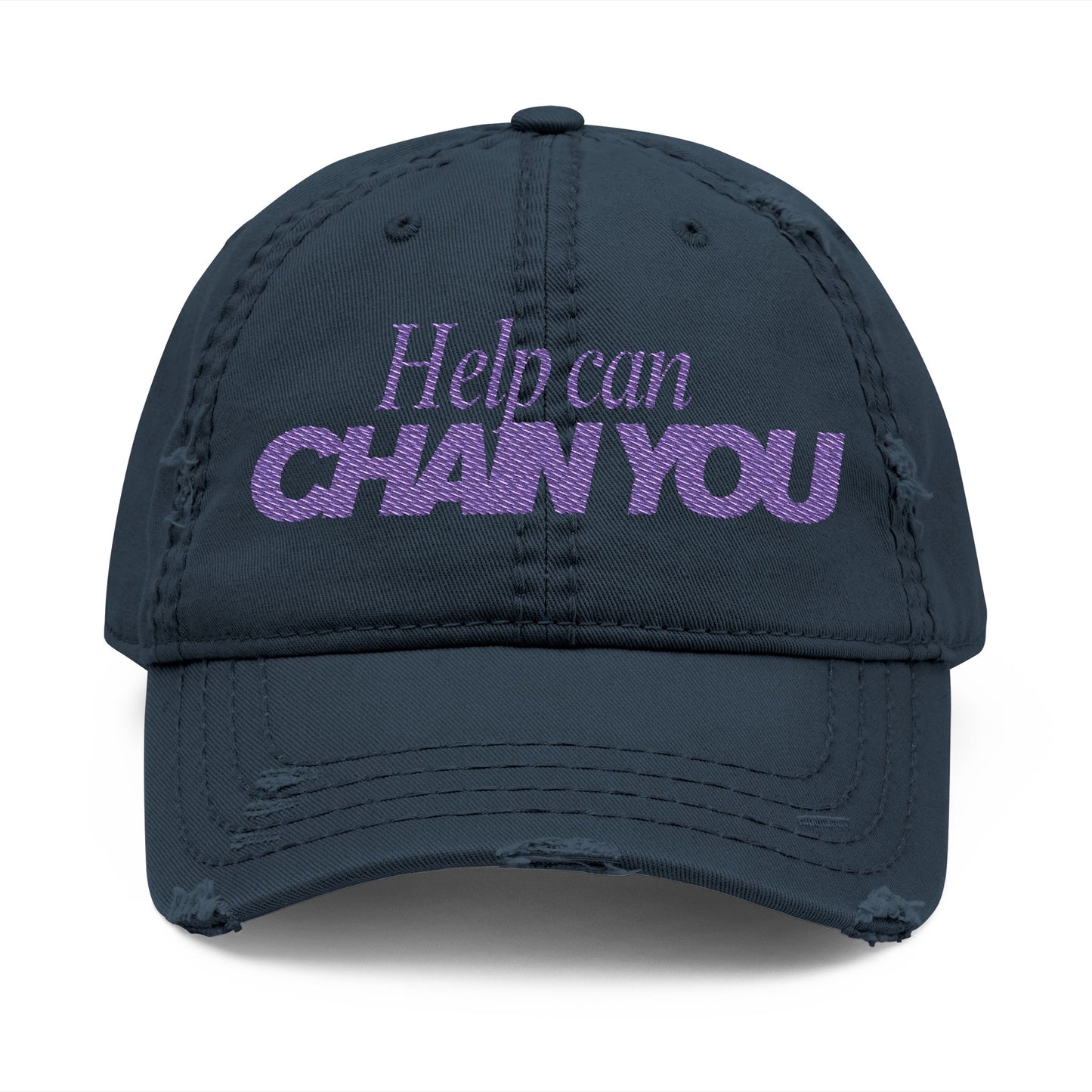 Distressed Dad Hat with 'Help Can Chain You' Embroidery,