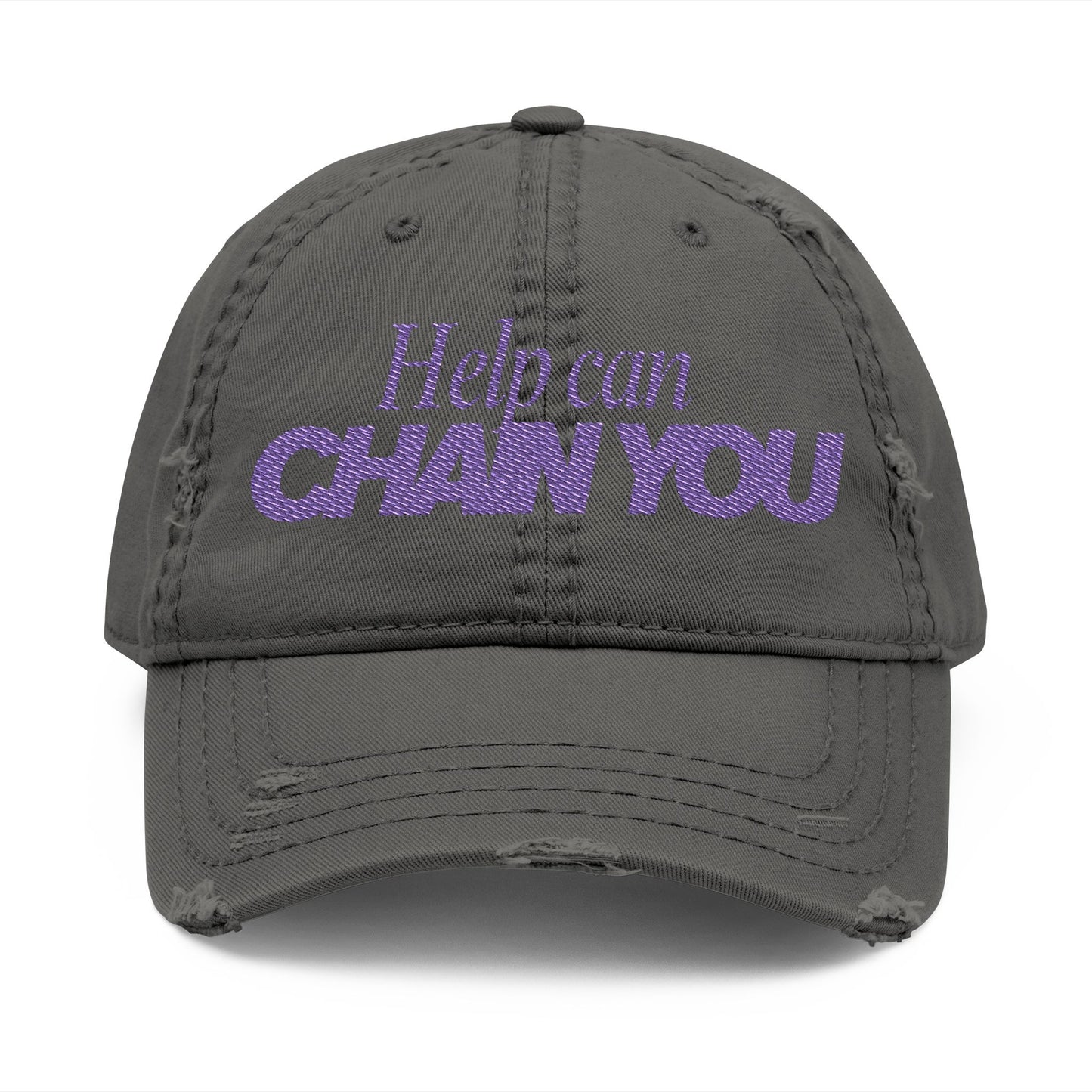 Distressed Dad Hat with 'Help Can Chain You' Embroidery,