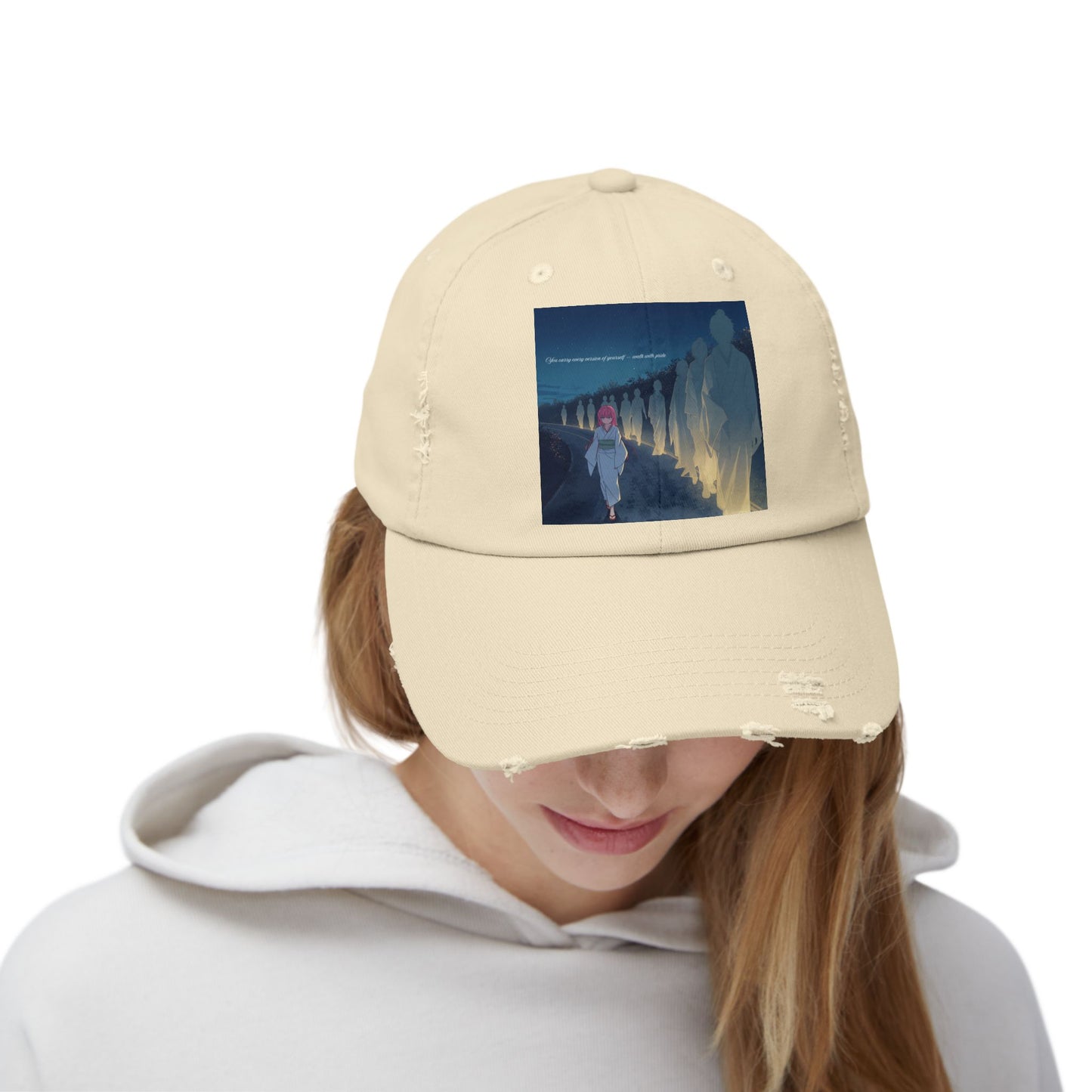 Distressed Unisex Cap with Artful Design
