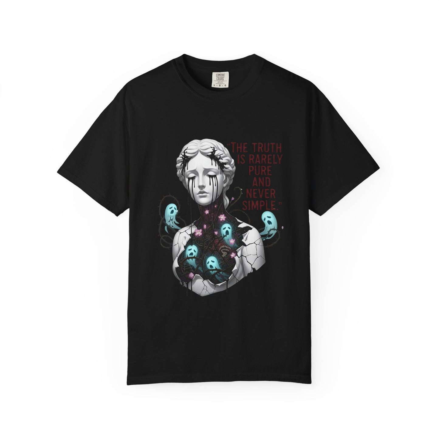 The Truth Is Rarely Pure - Broken Statue & Crying Spirits T-Shirt - Dark Aesthetic, Gothic Art Tee