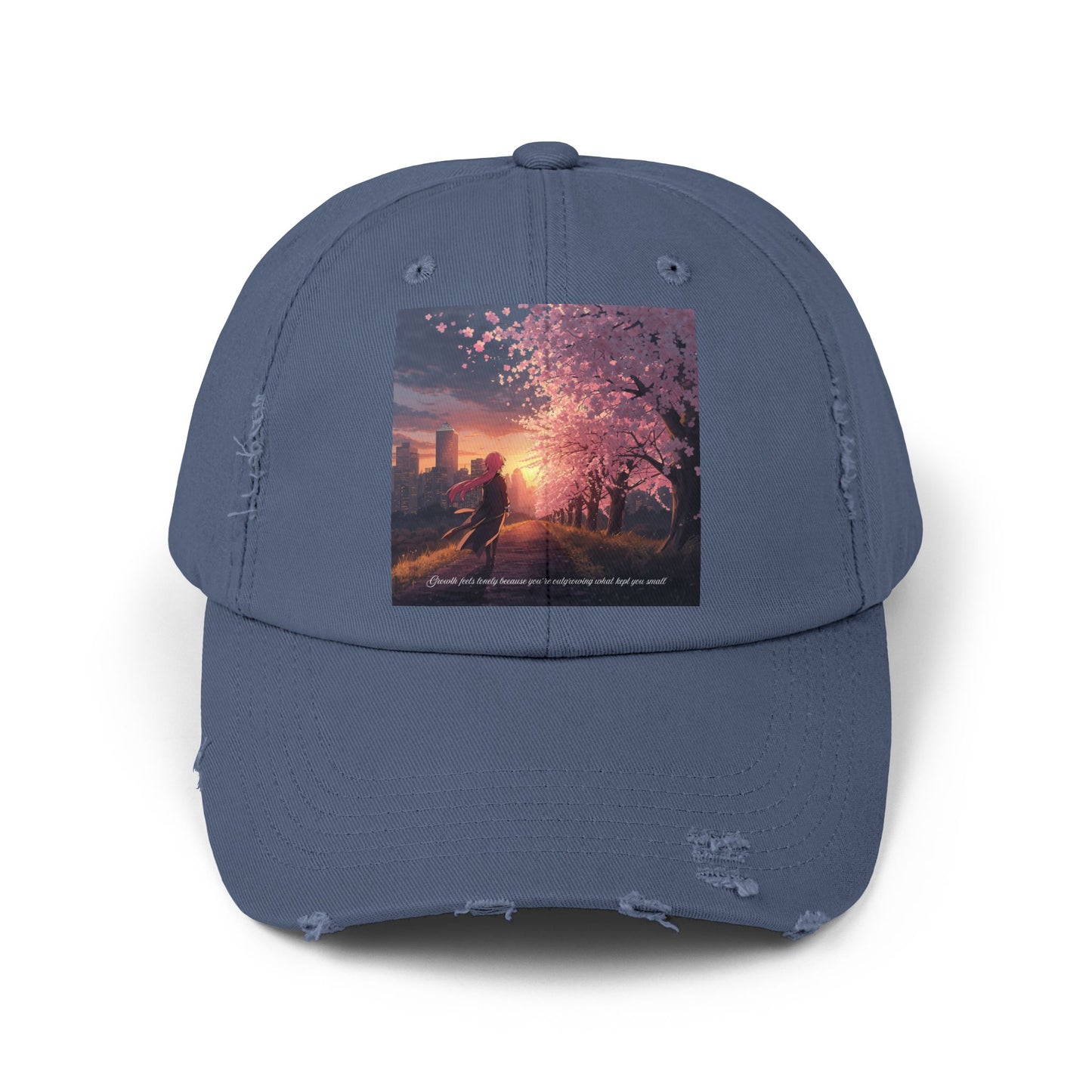 Unisex Distressed Cap - Vintage Sunset Cherry Blossom