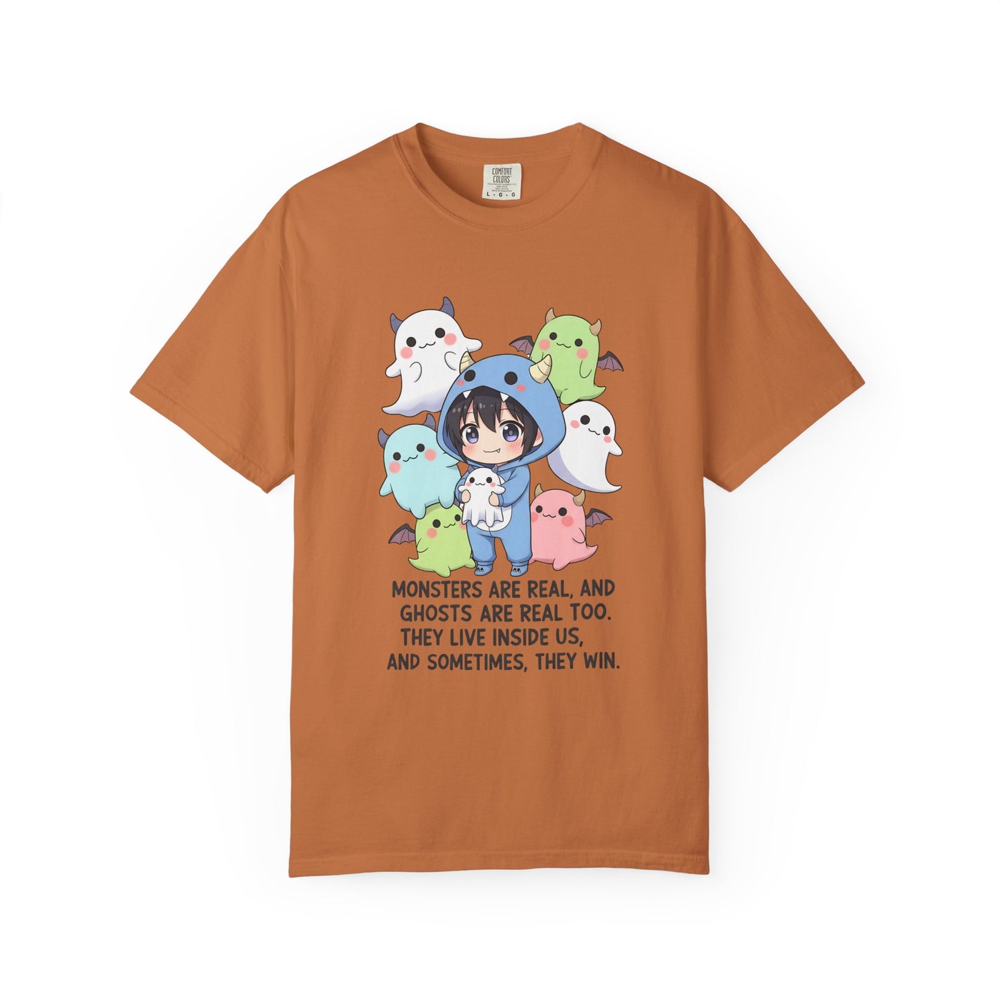 Cute Monster & Ghost Crew T-Shirt - Stephen King Quote "Monsters Are Real" Graphic Tee