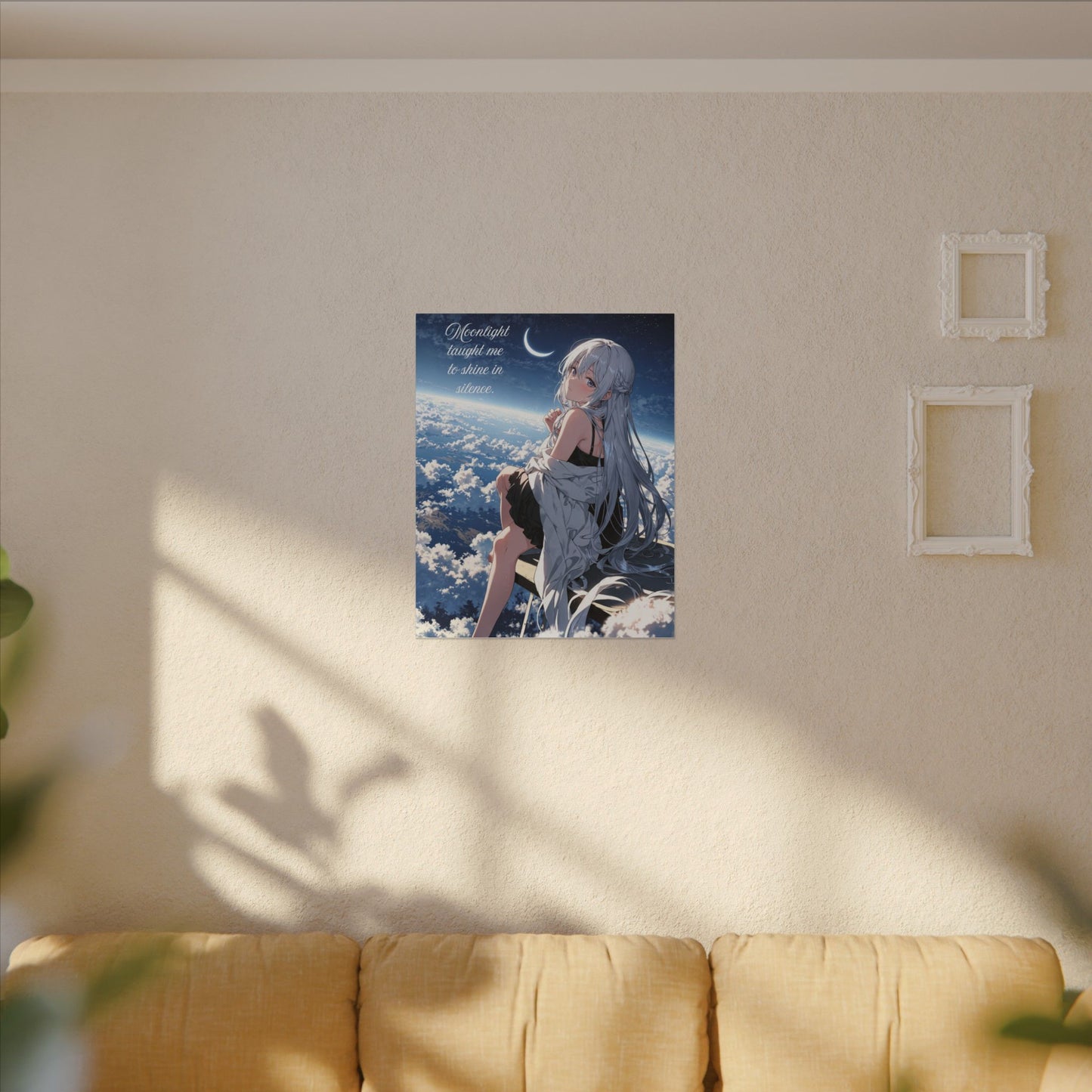 Canvas Print Anime Girl Closing Book Moonlight Wall Art