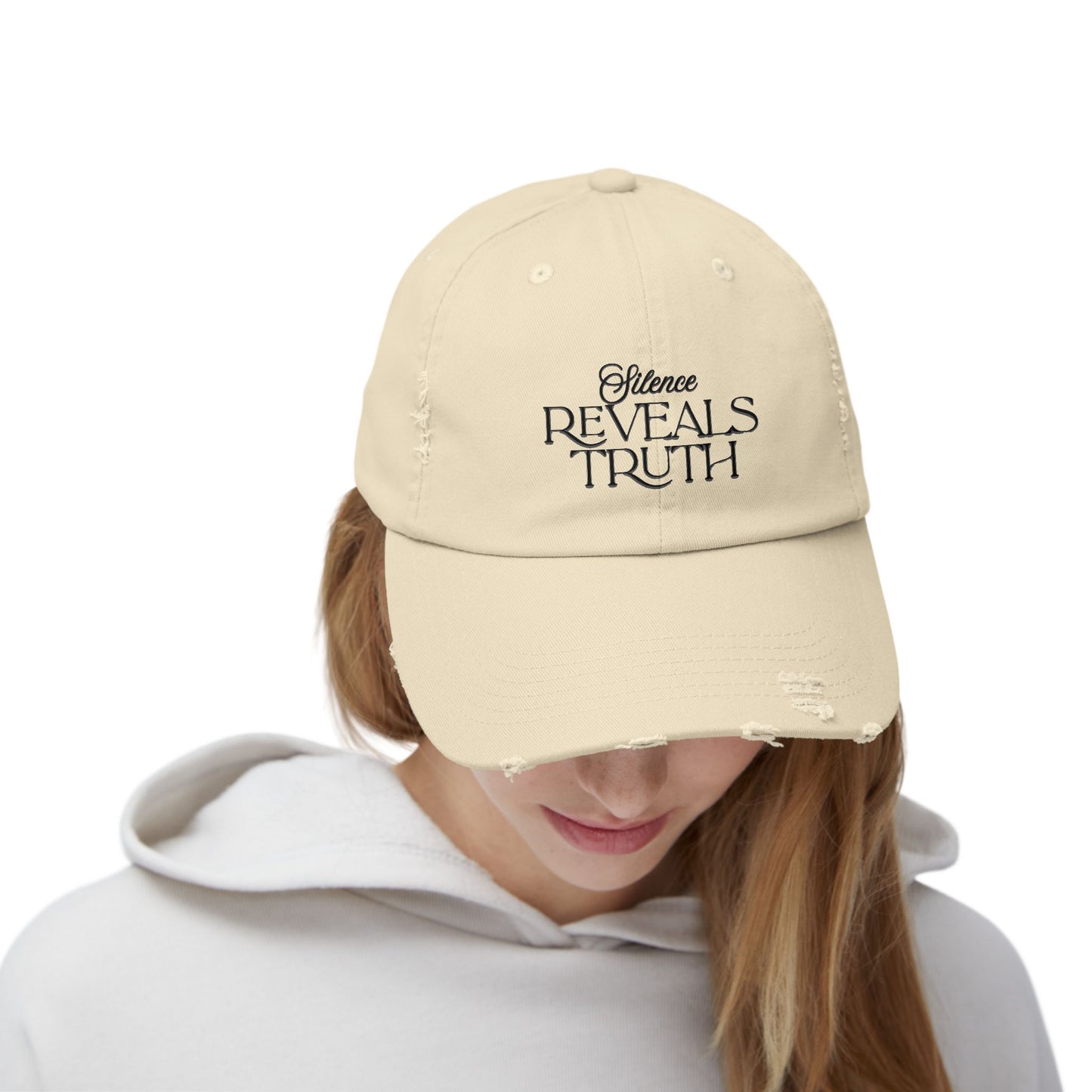 Unisex Distressed Cap with 'Silence Reveals Truth' Quote