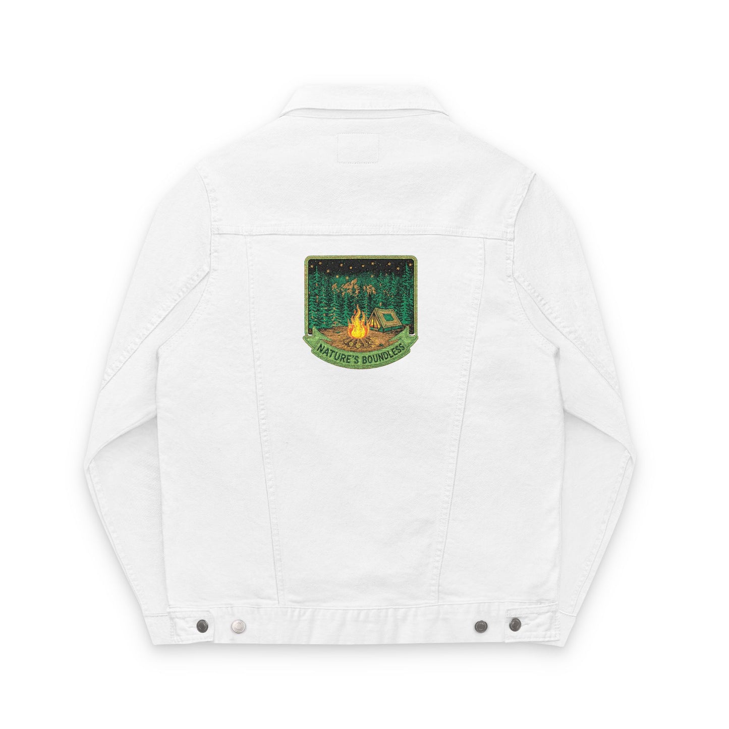 Road & Fire Lumberjack Denim Jacket - Axes & Pine Embroidered Jean Jacket