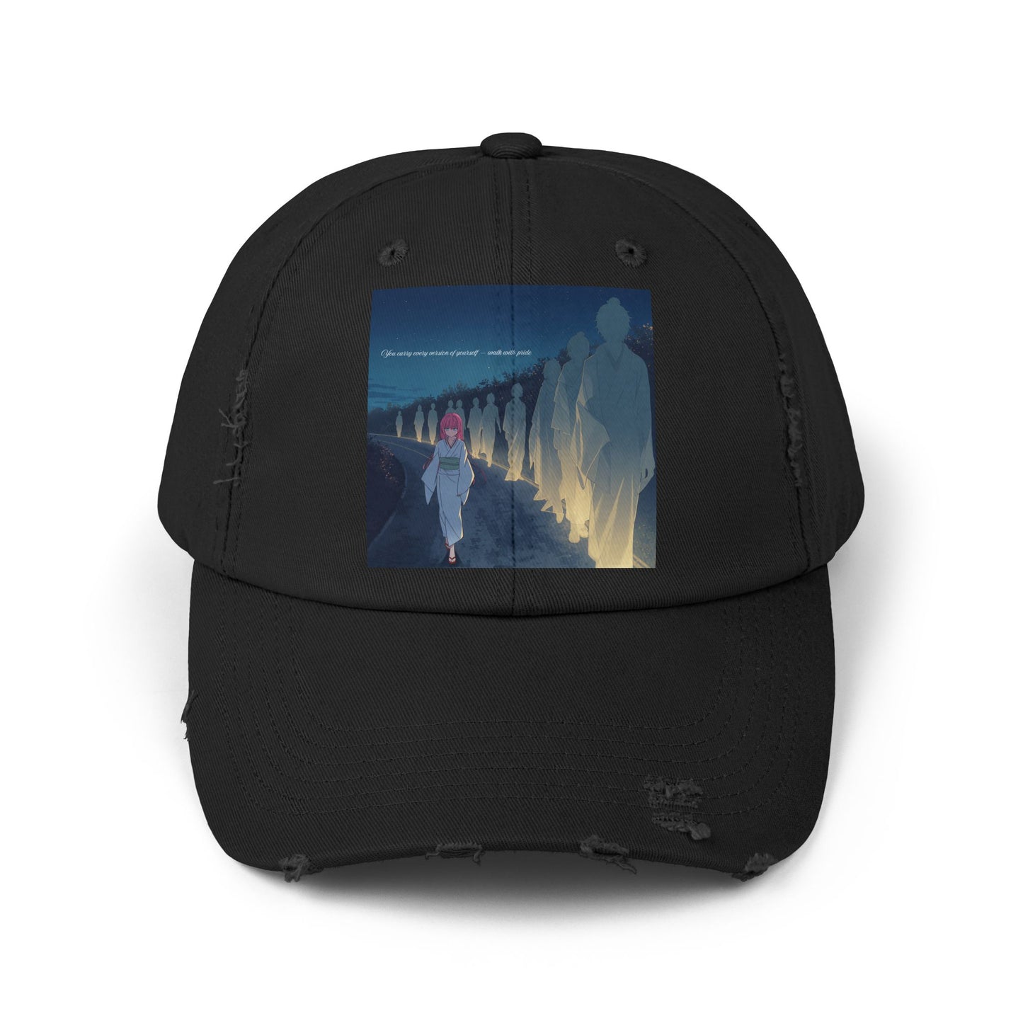 Distressed Unisex Cap with Artful Design