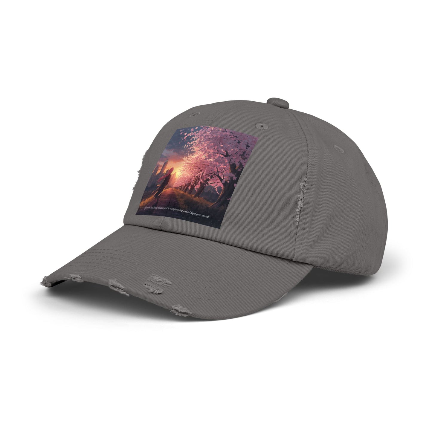 Unisex Distressed Cap - Vintage Sunset Cherry Blossom