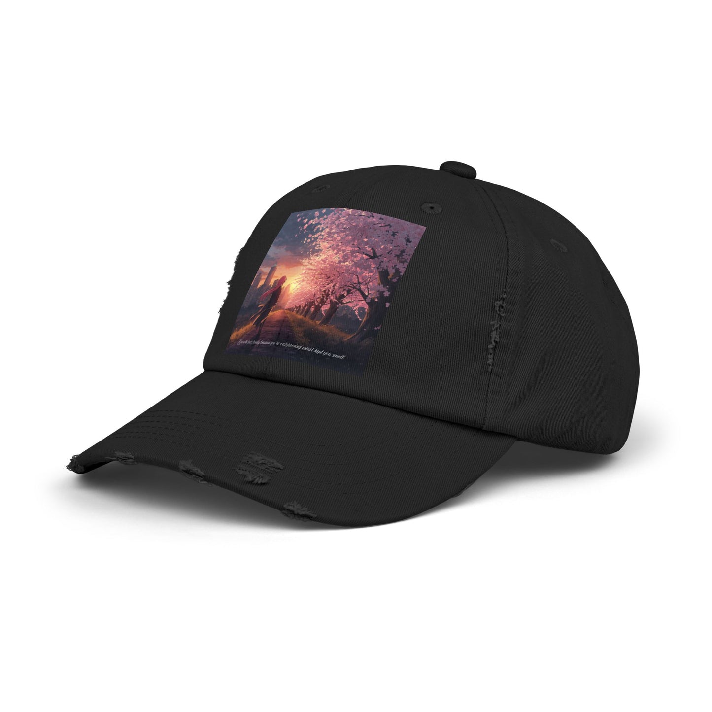 Cherry Blossom Sunset Distressed Cap