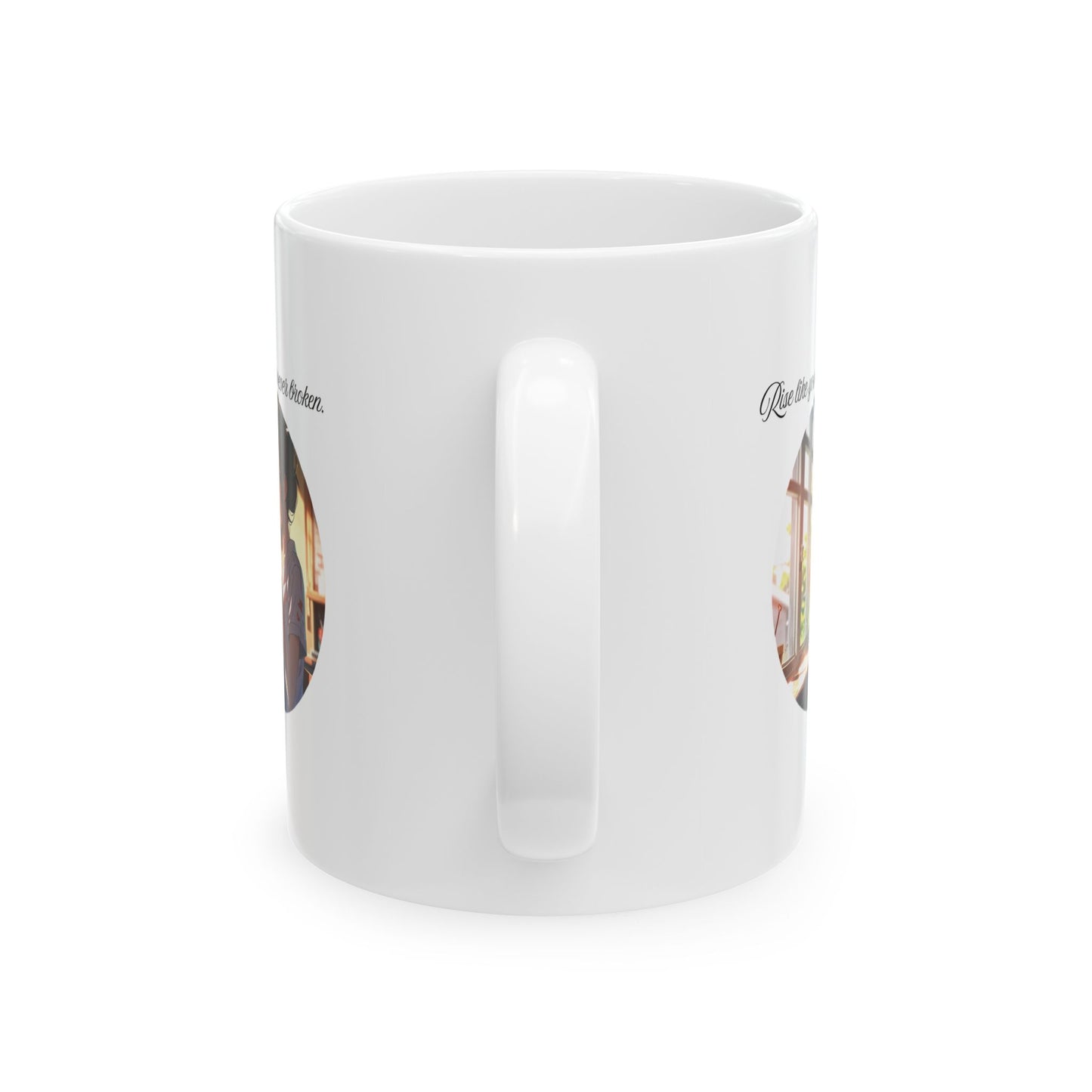 Mug "Rise Like You Were Never Broken" Anime Girl Bandaged Hands Holding Cup
