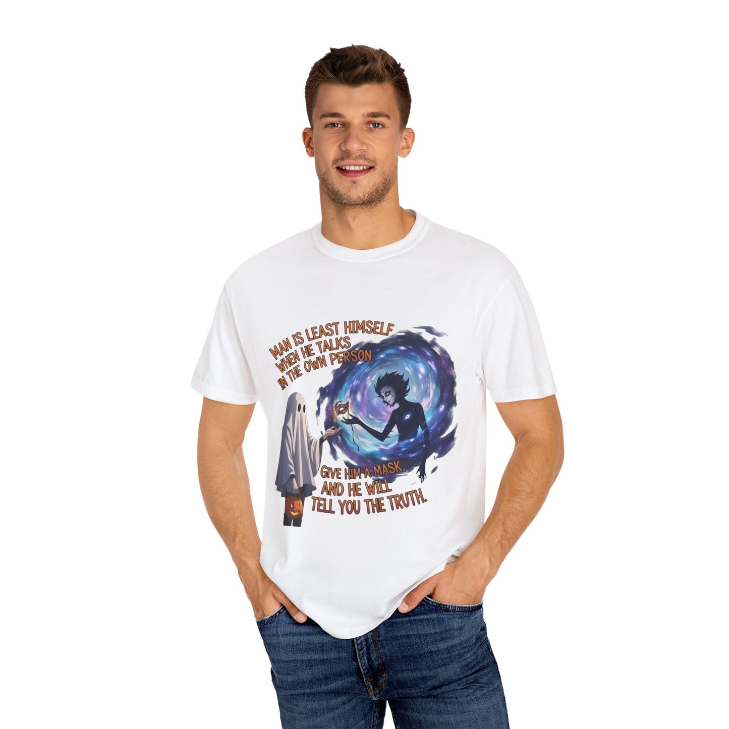 Give Him A Mask Halloween T-Shirt - Ghost, Shadow Figure & Identity Quote Tee