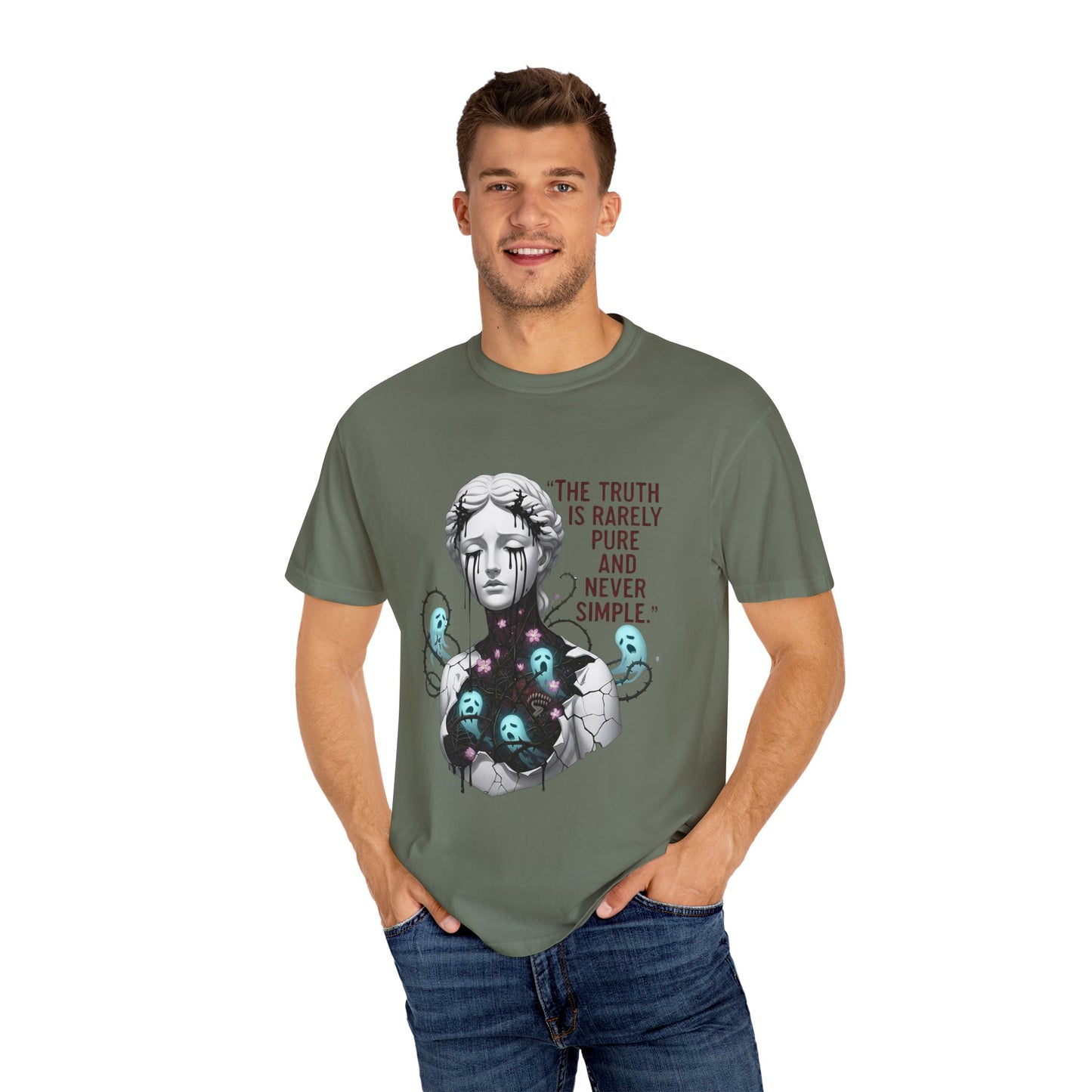 The Truth Is Rarely Pure - Broken Statue & Crying Spirits T-Shirt - Dark Aesthetic, Gothic Art Tee