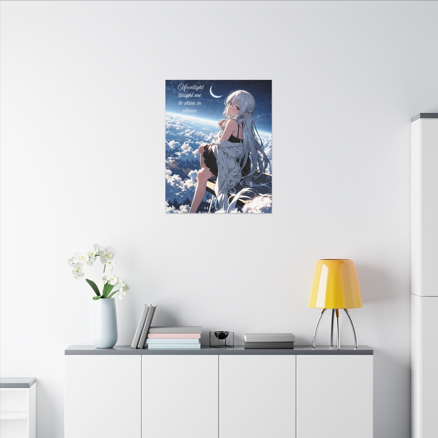 Canvas Print Anime Girl Closing Book Moonlight Wall Art