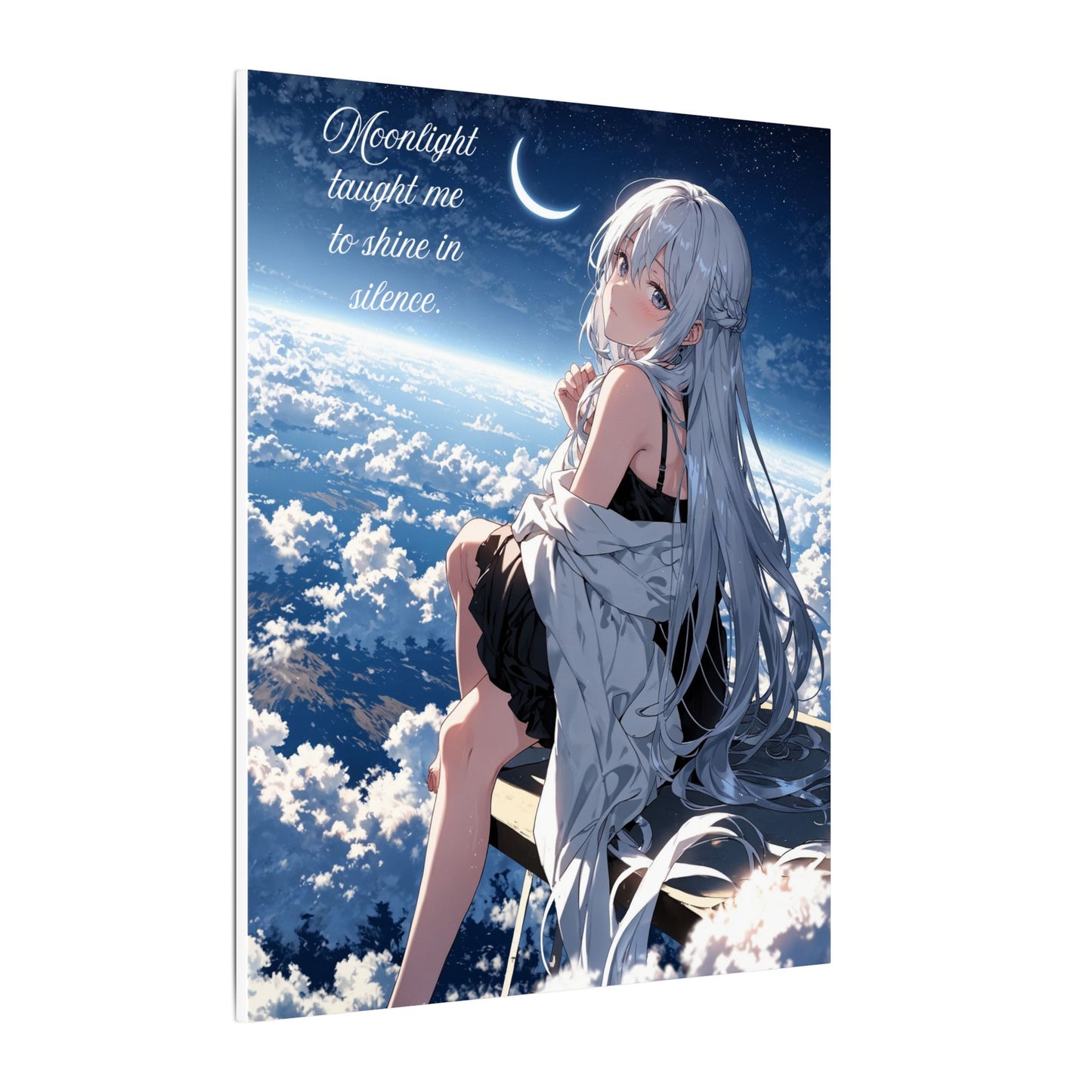 Canvas Print Anime Girl Closing Book Moonlight Wall Art