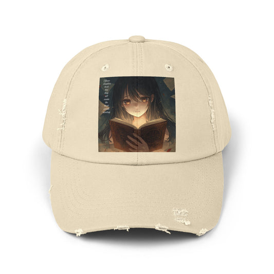 Unisex Distressed Cap with Enchanting Book Design