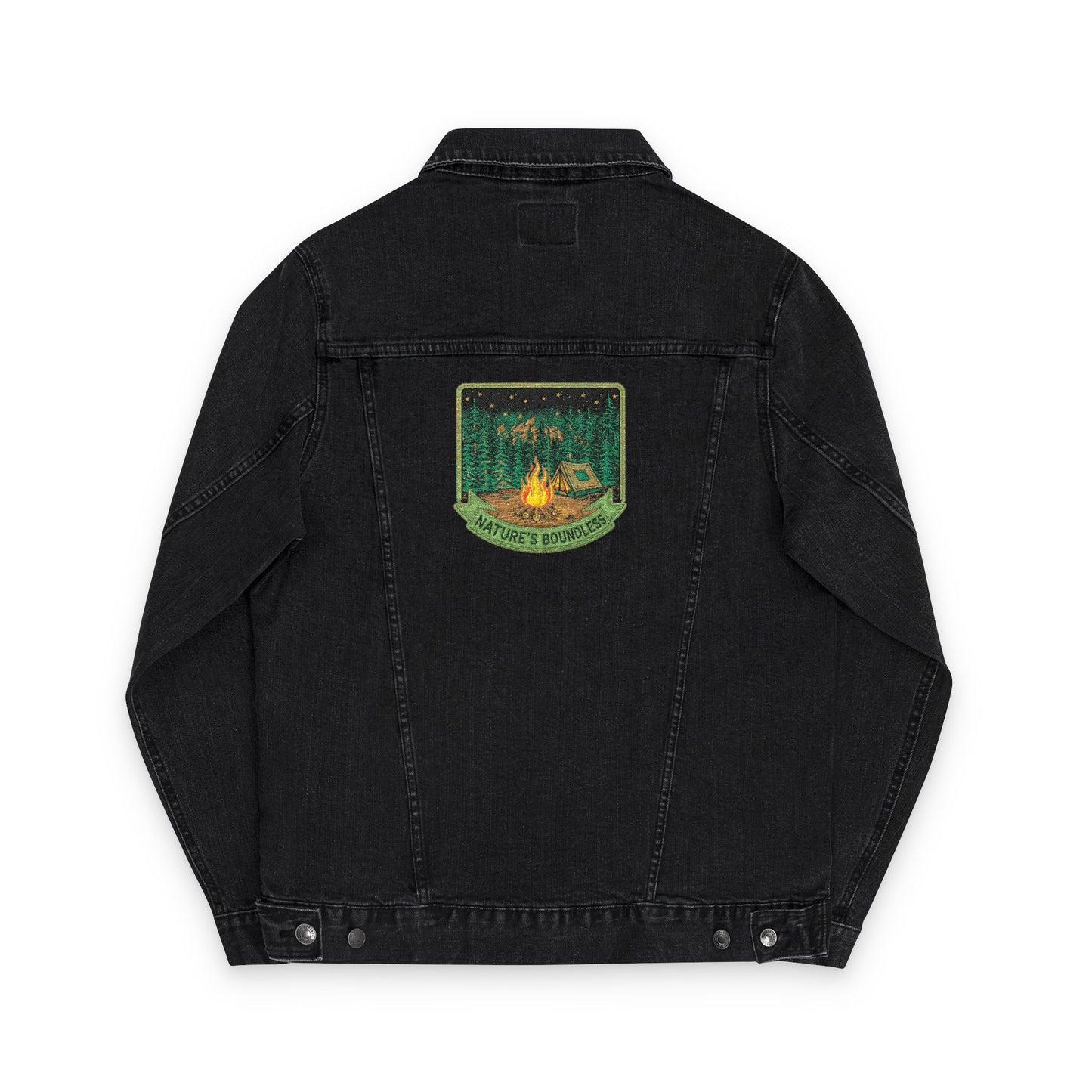 Road & Fire Lumberjack Denim Jacket - Axes & Pine Embroidered Jean Jacket