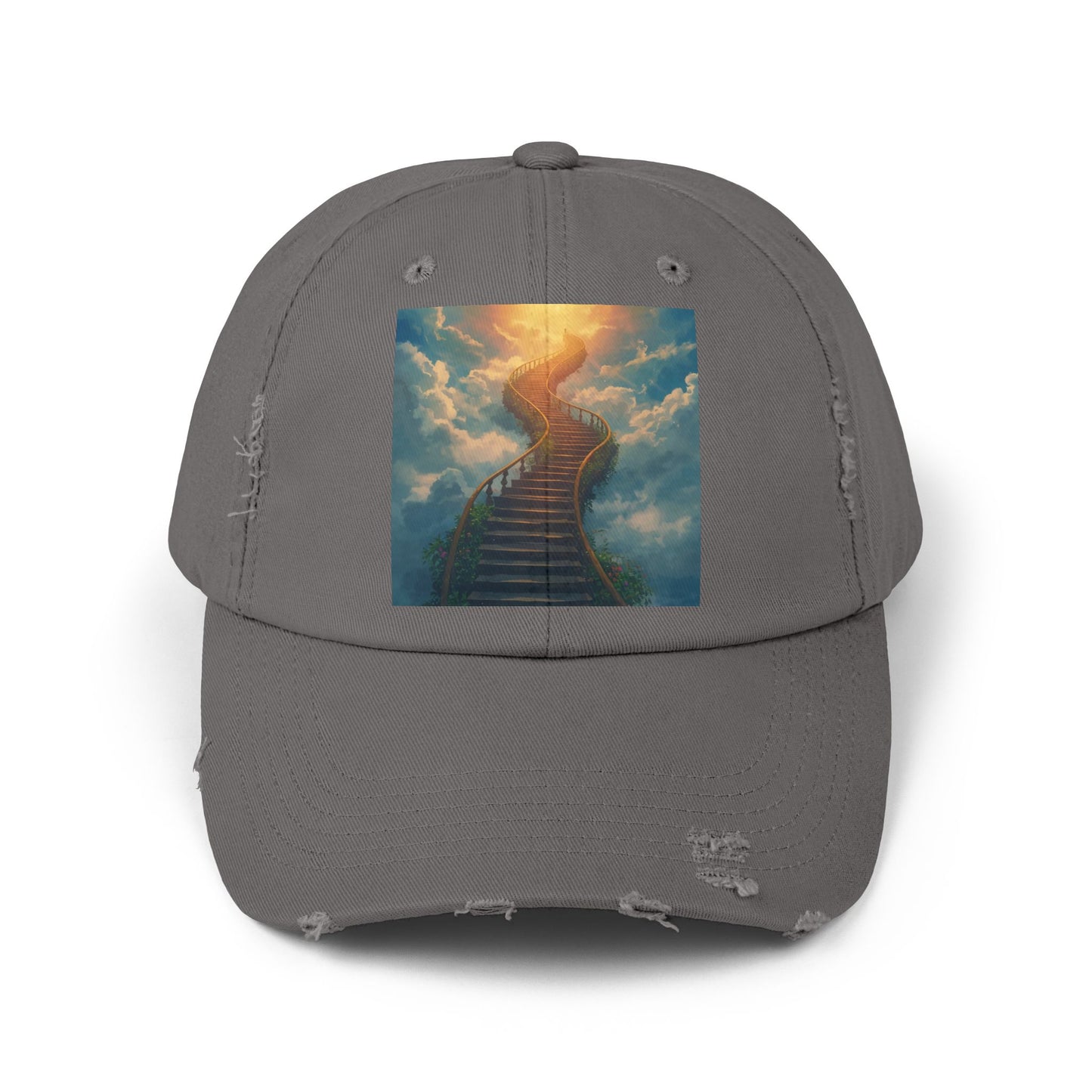 Unisex Distressed Cap with Inspirational Stairs Design
