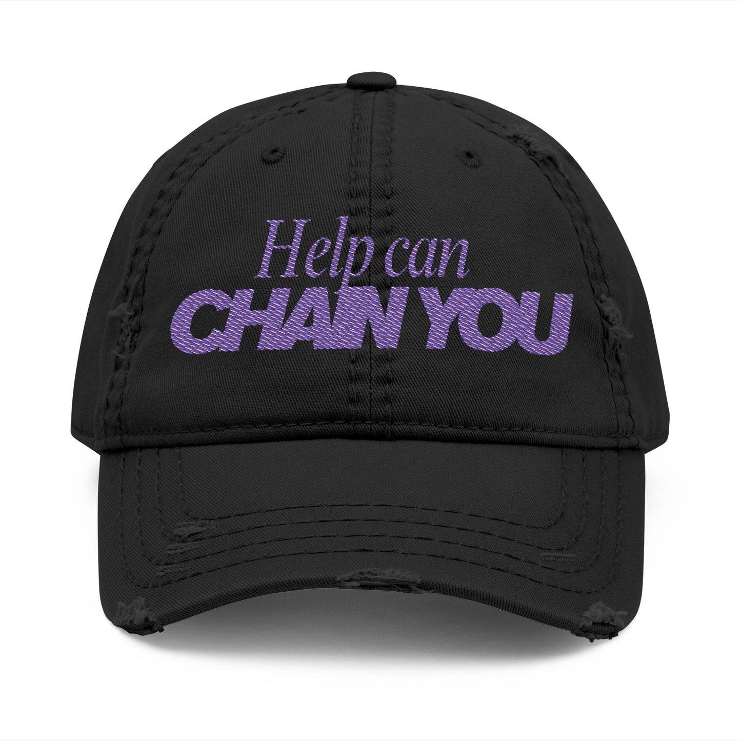 Distressed Dad Hat with 'Help Can Chain You' Embroidery,
