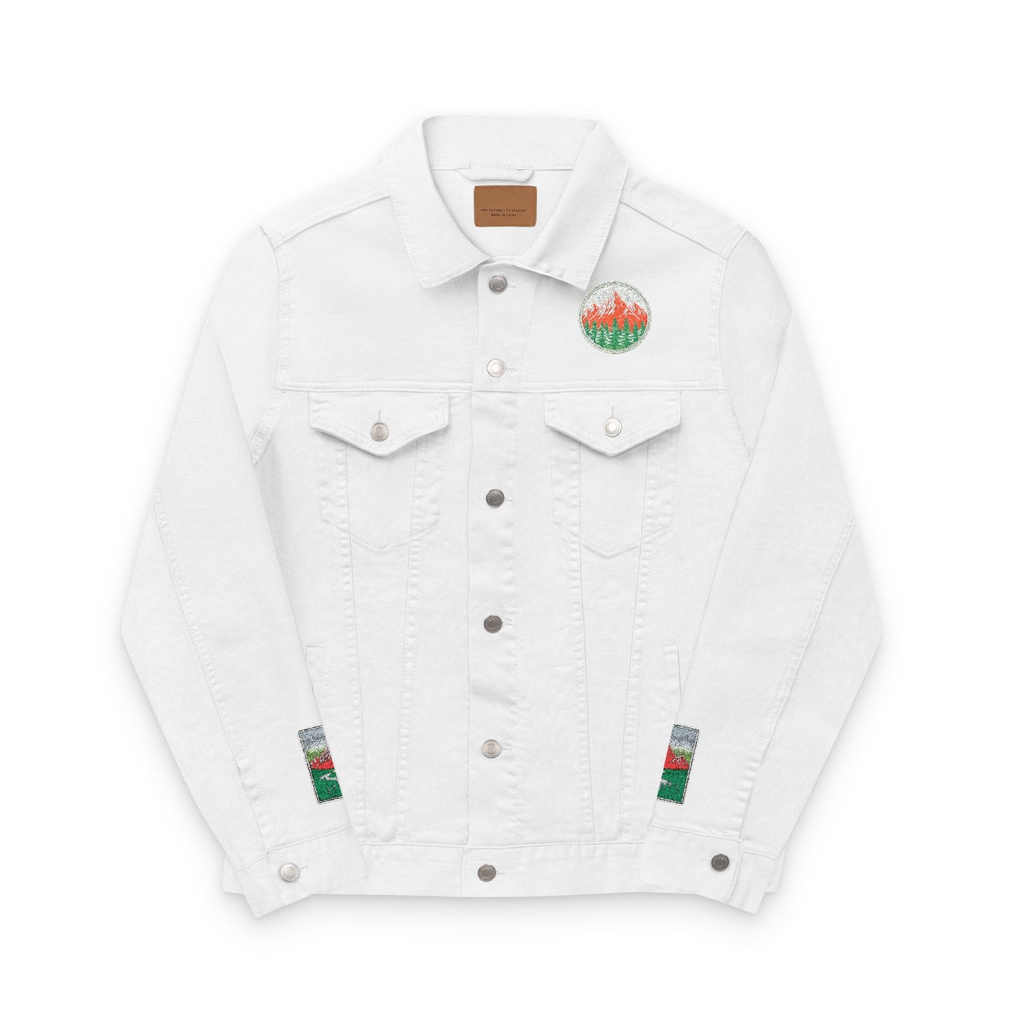 Embroidered Unisex Denim Jacket - Mountain and Floral Designs, Streetwear, Casual Outerwear, Gifts for Nature Lovers, Trendy Summer Jacket