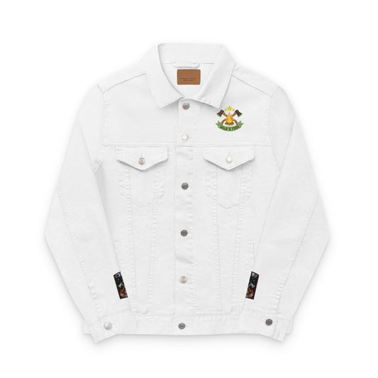 Road & Fire Lumberjack Denim Jacket - Axes & Pine Embroidered Jean Jacket