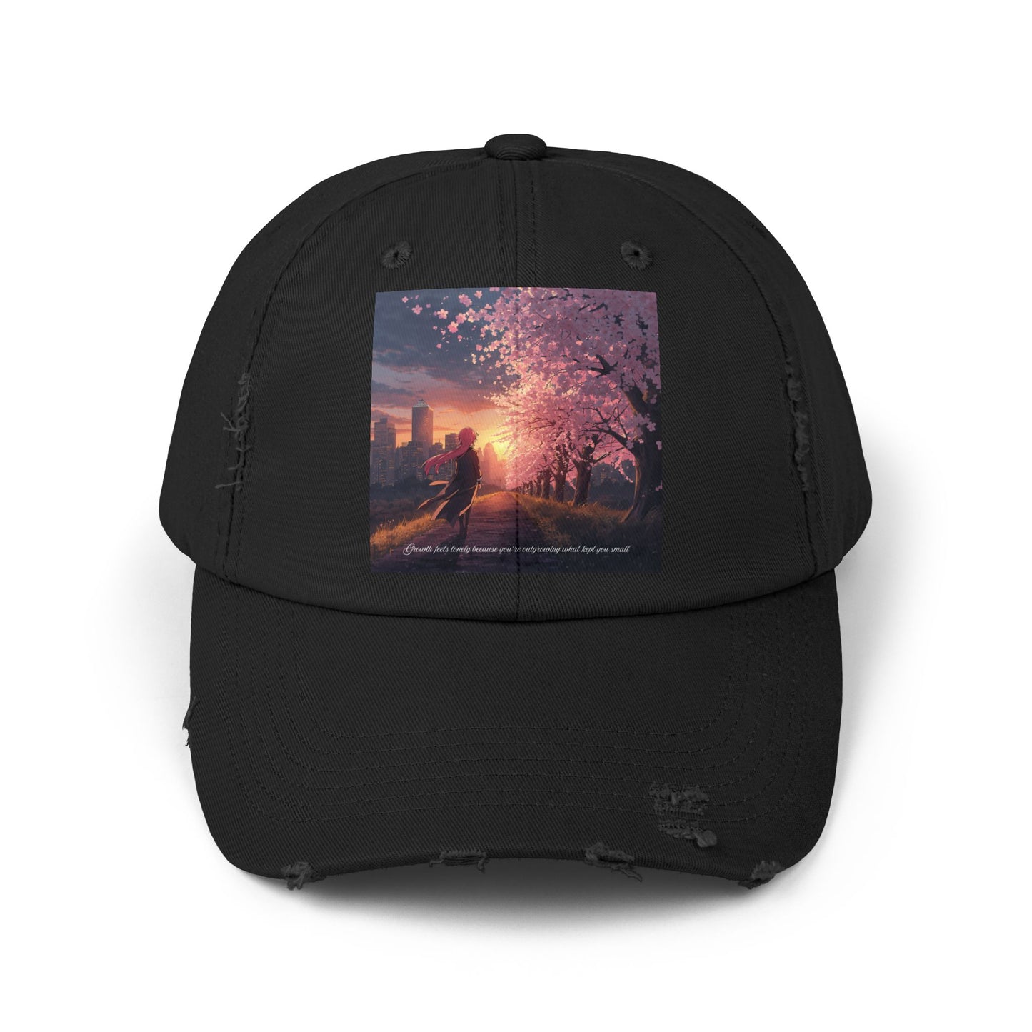Cherry Blossom Sunset Distressed Cap
