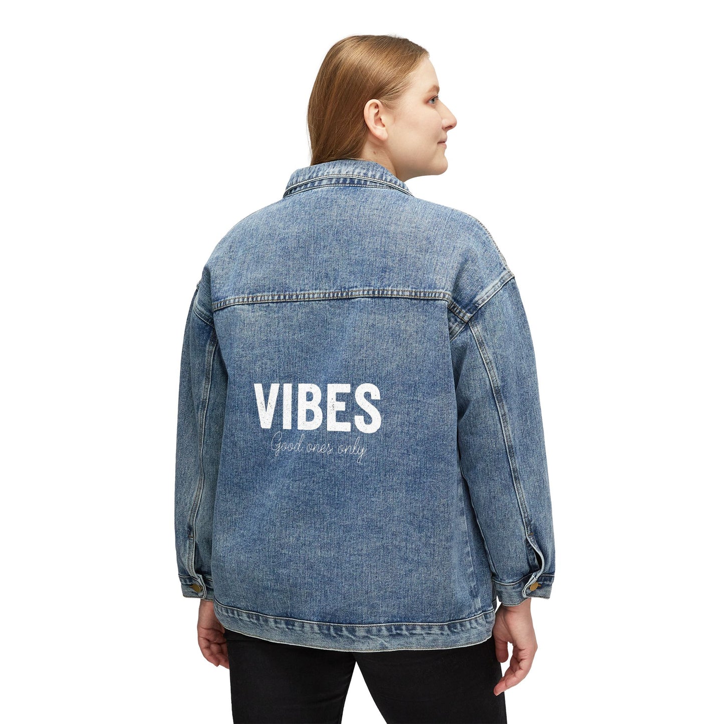 Good Vibes Only Distressed Denim Jacket
