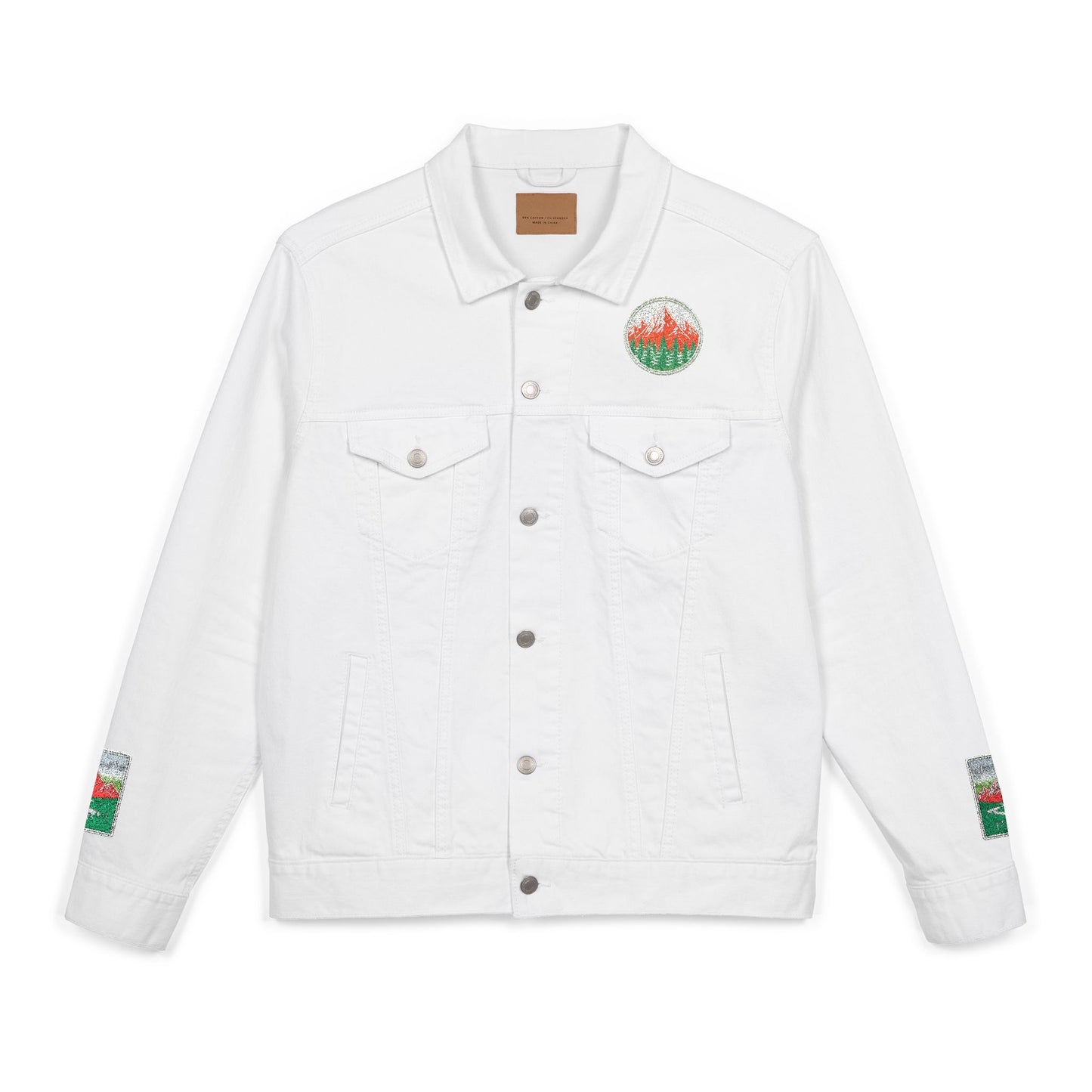 Embroidered Unisex Denim Jacket - Mountain and Floral Designs, Streetwear, Casual Outerwear, Gifts for Nature Lovers, Trendy Summer Jacket