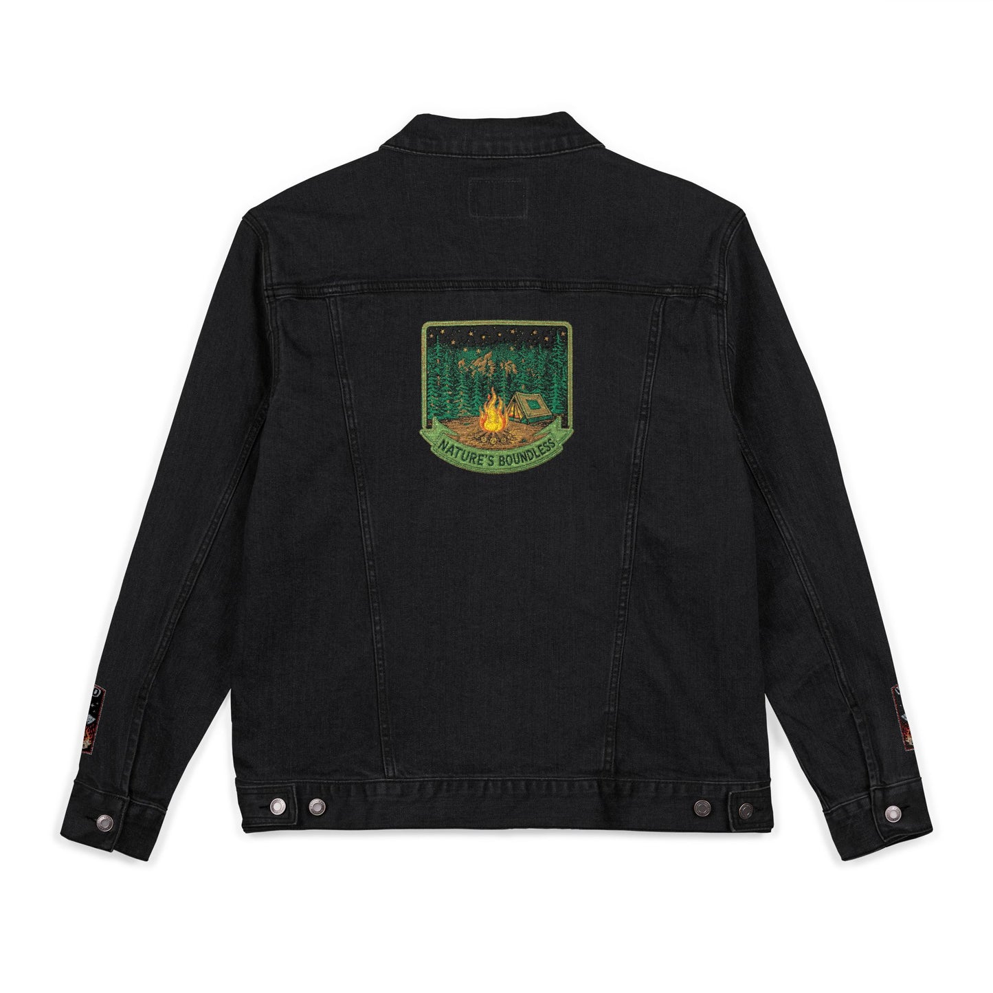 Road & Fire Lumberjack Denim Jacket - Axes & Pine Embroidered Jean Jacket