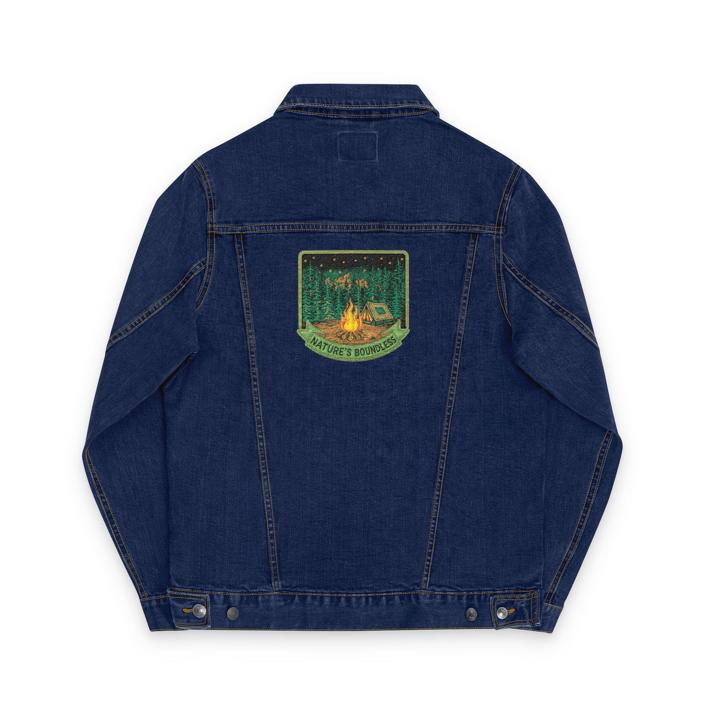 Road & Fire Lumberjack Denim Jacket - Axes & Pine Embroidered Jean Jacket